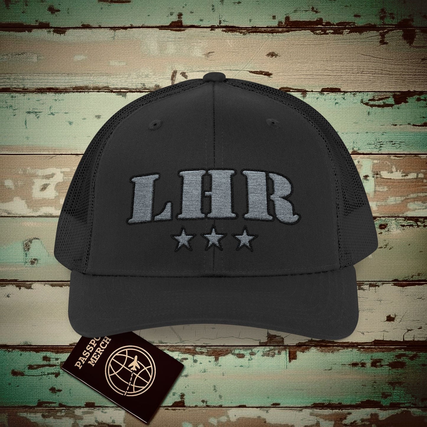Classic Military, London Heathrow England Airport Code (LHR) Embroidered Trucker Hat Black / One size