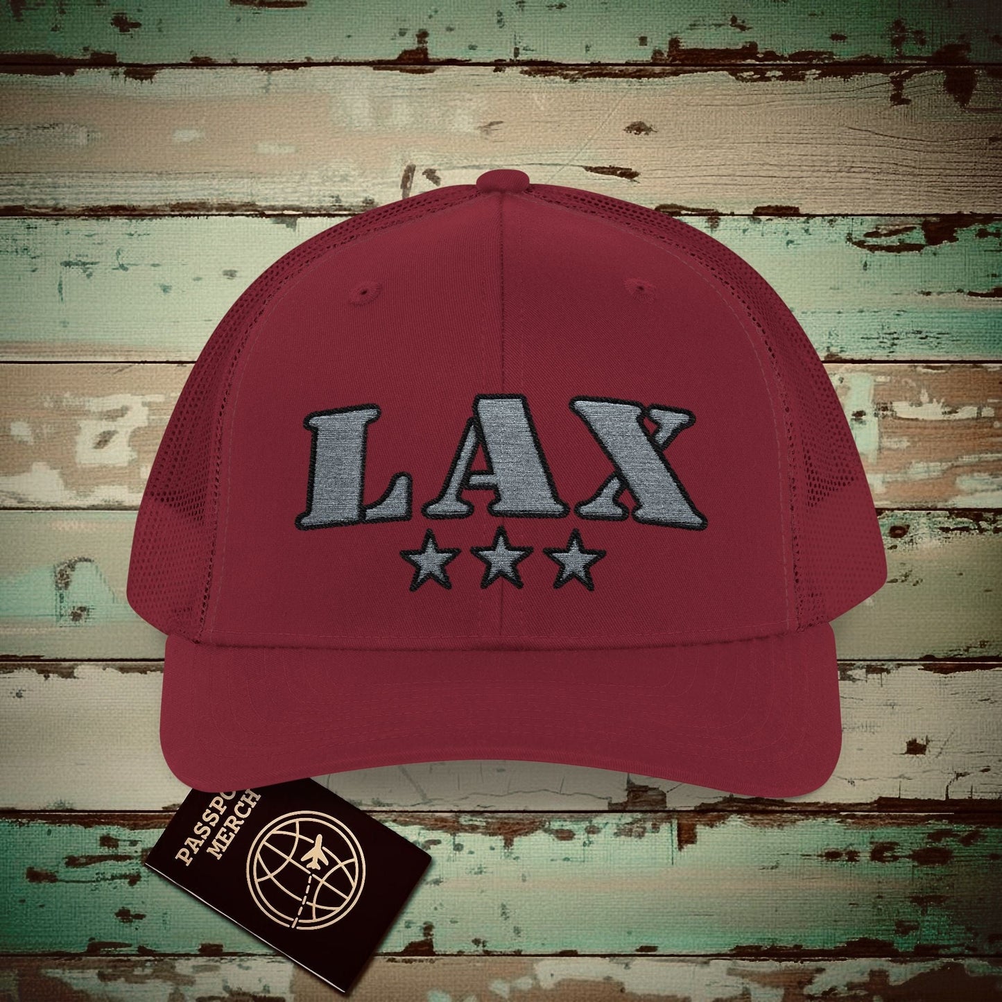 Classic Military, Los Angeles California Airport Code (LAX) Embroidered Trucker Hat Cranberry / One size