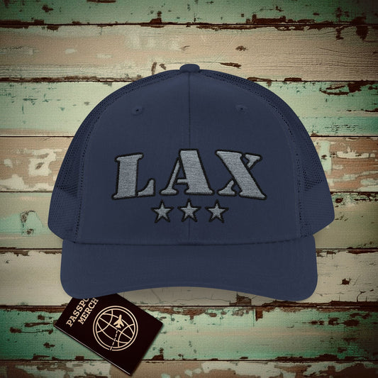 Classic Military, Los Angeles California Airport Code (LAX) Embroidered Trucker Hat Navy / One size