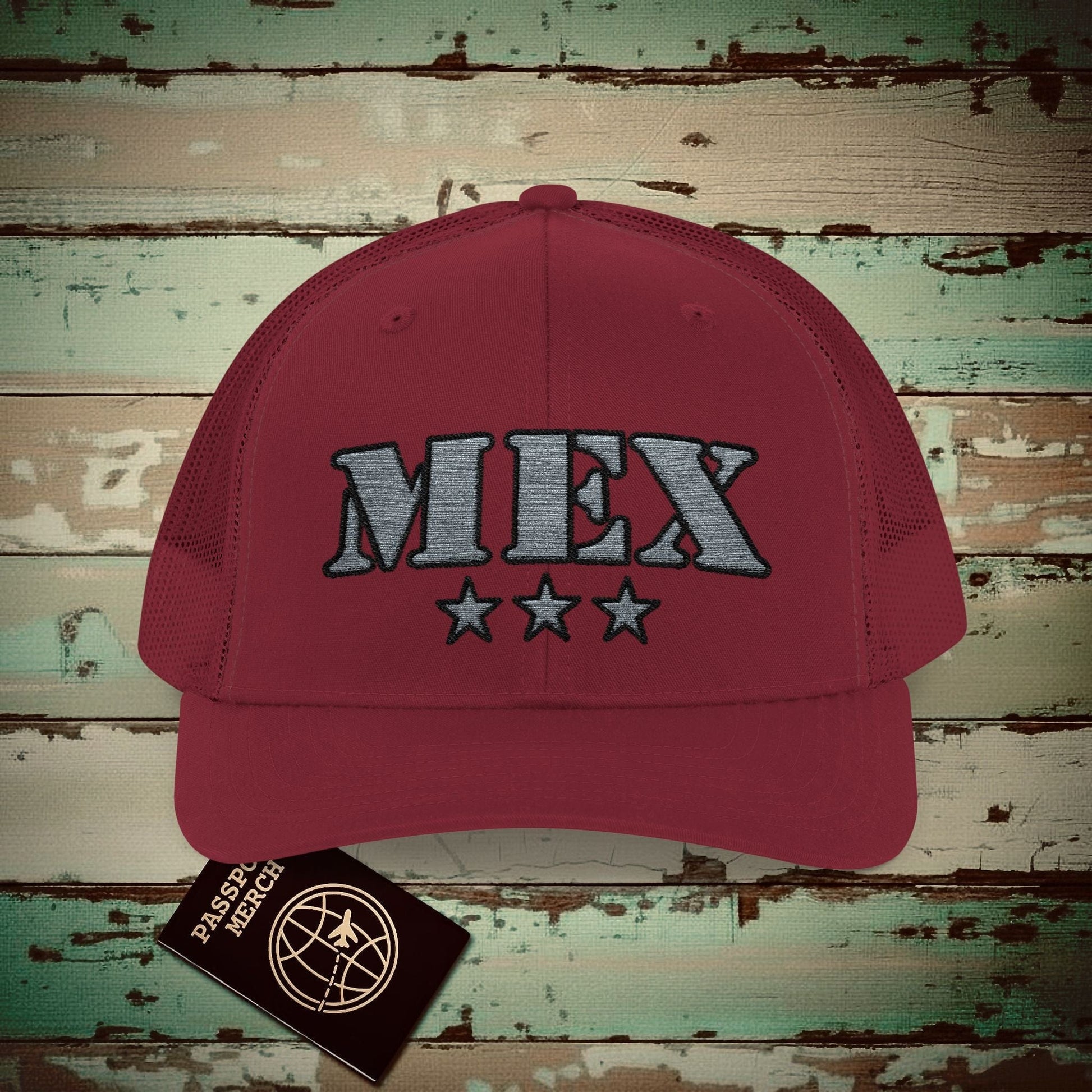 Classic Military, Mexico City Mexico Airport Code (MEX) Embroidered Trucker Hat Cranberry / One size