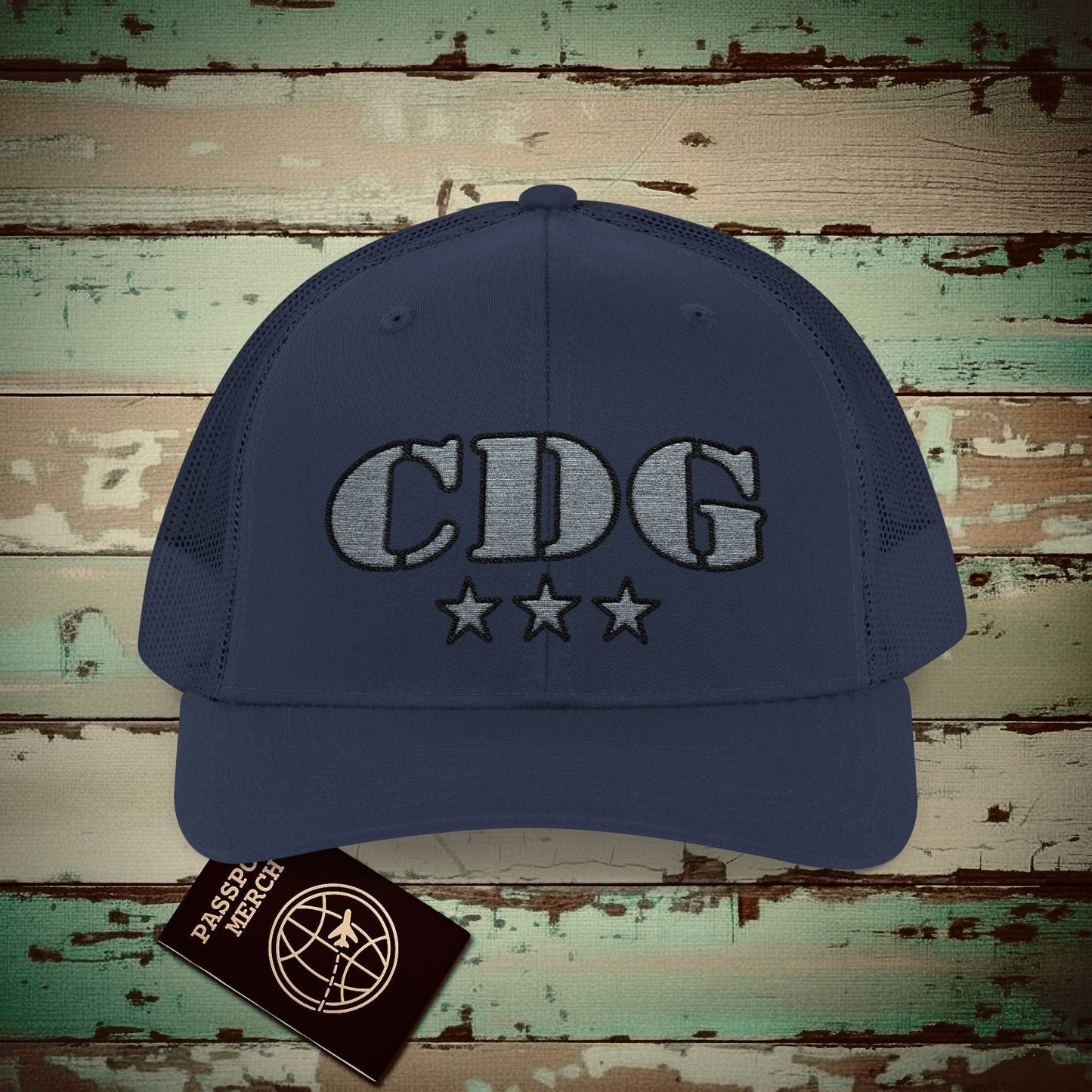 Classic Military, Paris Charles de Gaulle France Airport Code (CDG) Embroidered Trucker Hat Navy / One size