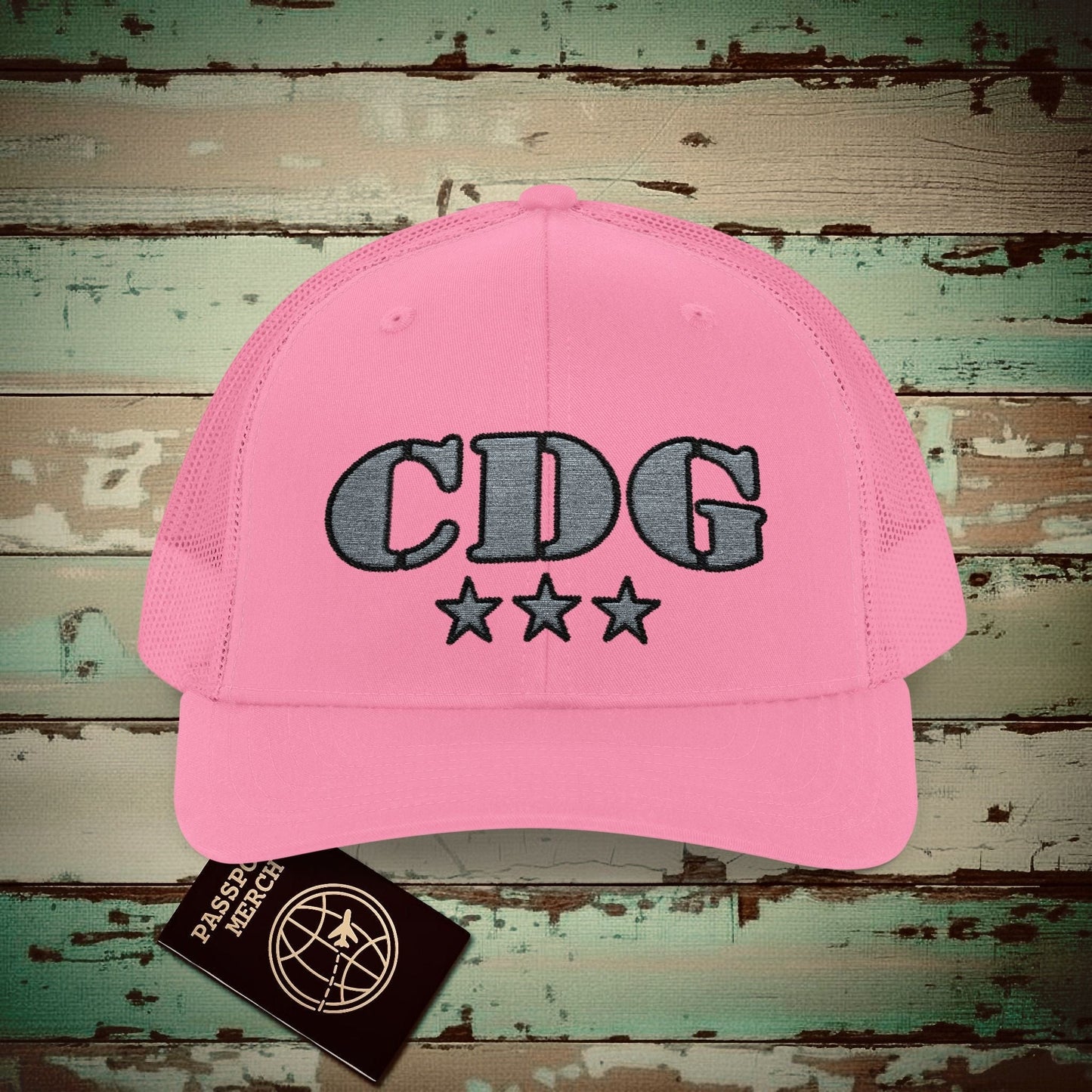 Classic Military, Paris Charles de Gaulle France Airport Code (CDG) Embroidered Trucker Hat Pink / One size