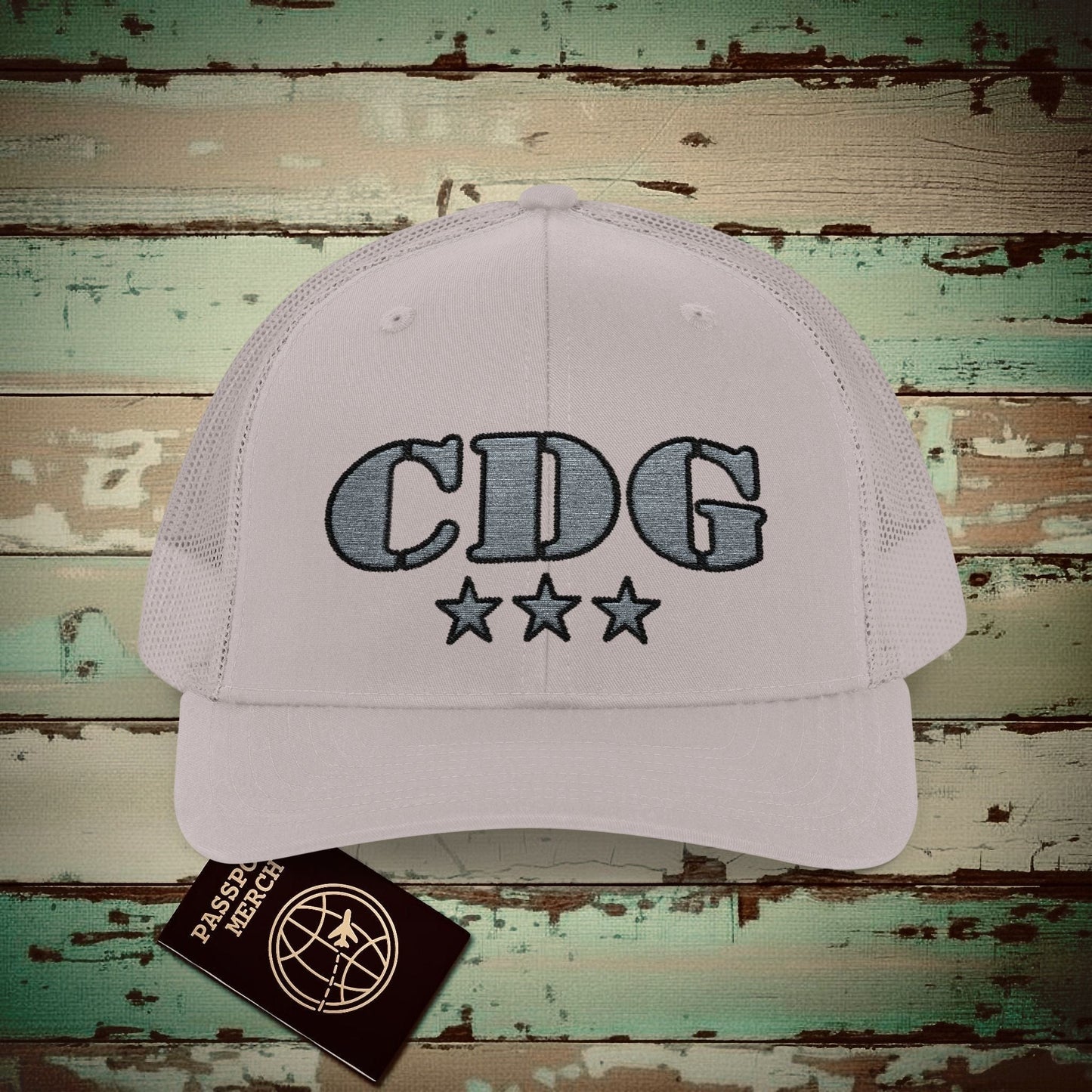 Classic Military, Paris Charles de Gaulle France Airport Code (CDG) Embroidered Trucker Hat Silver / One size