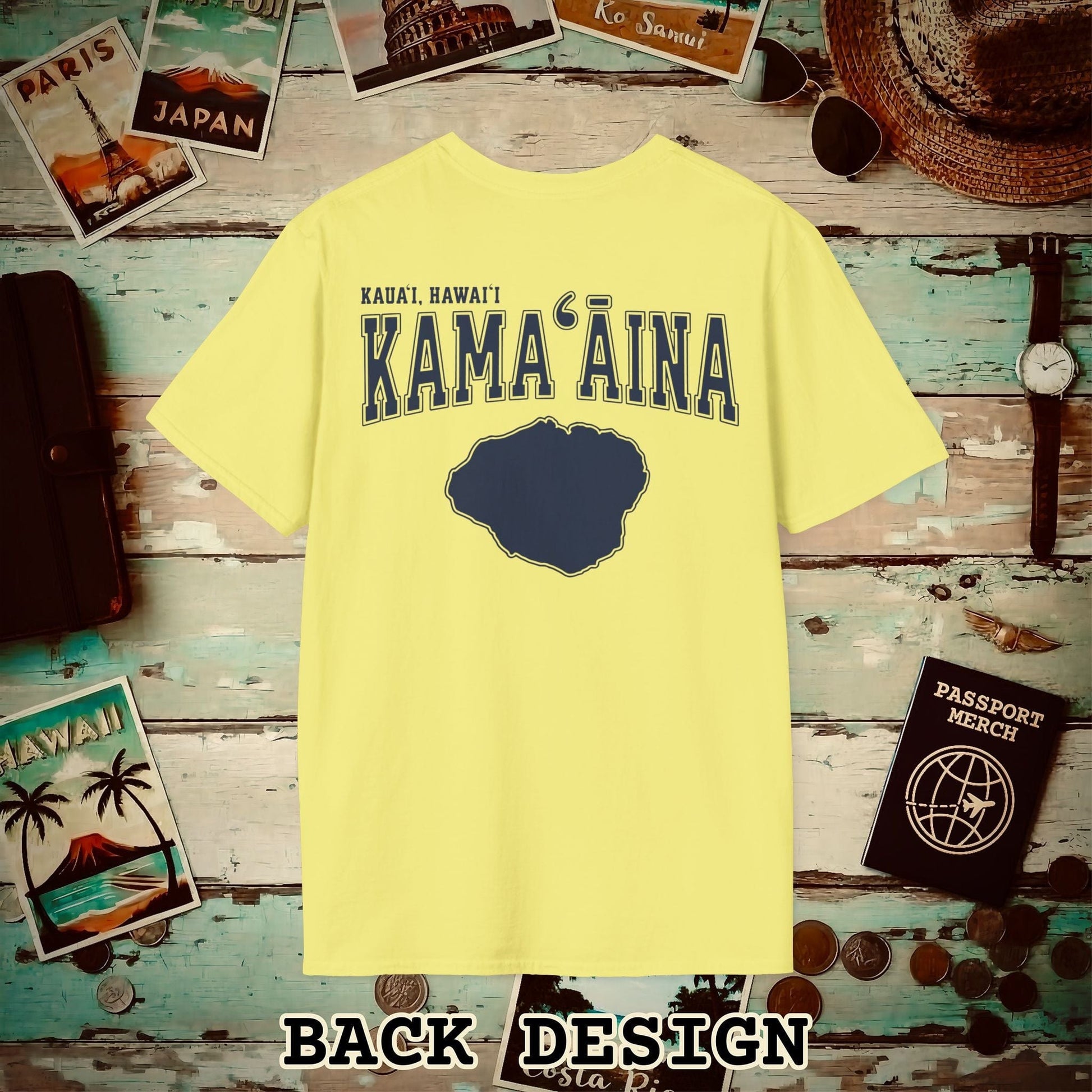 Classic University (Kamaaina Edition), Kauai, Hawaii Back Print T-Shirt Cornsilk / S
