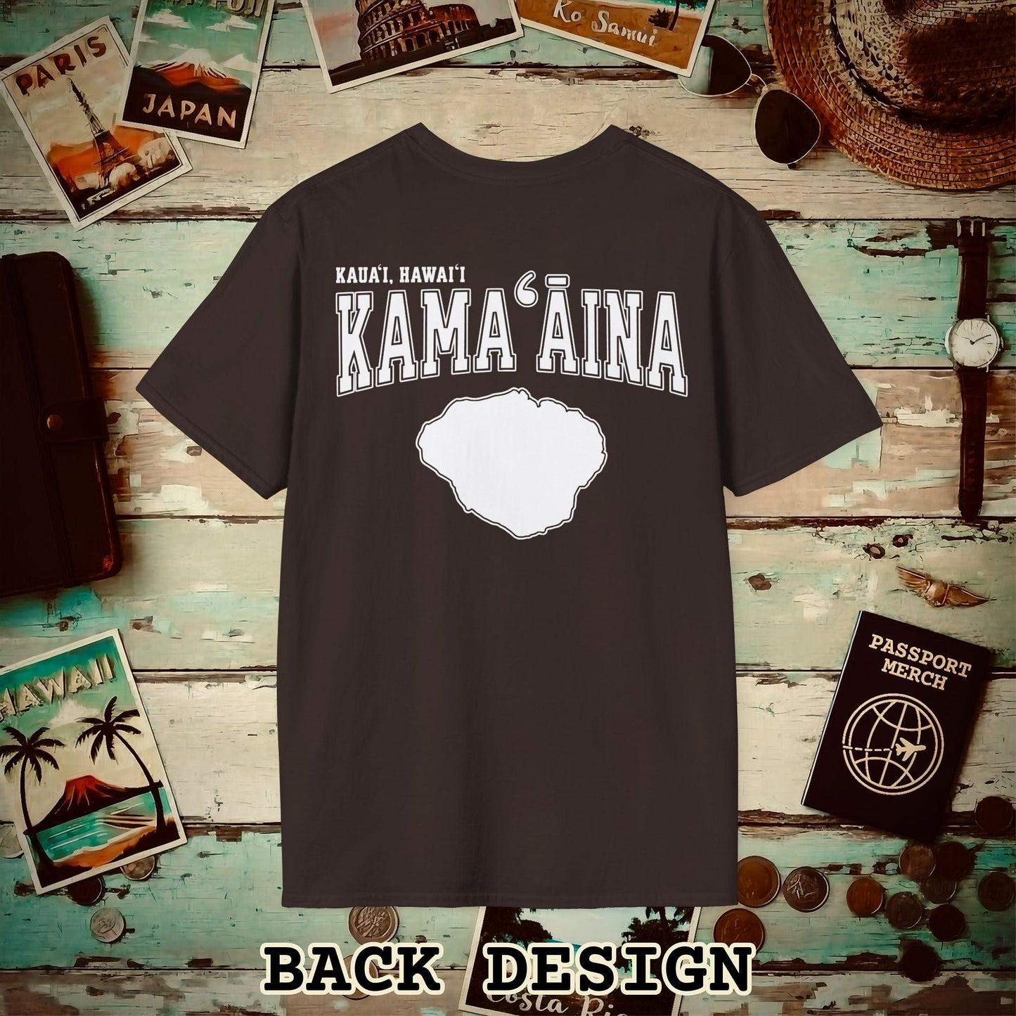 Classic University (Kamaaina Edition), Kauai, Hawaii Back Print T-Shirt Dark Chocolate / S