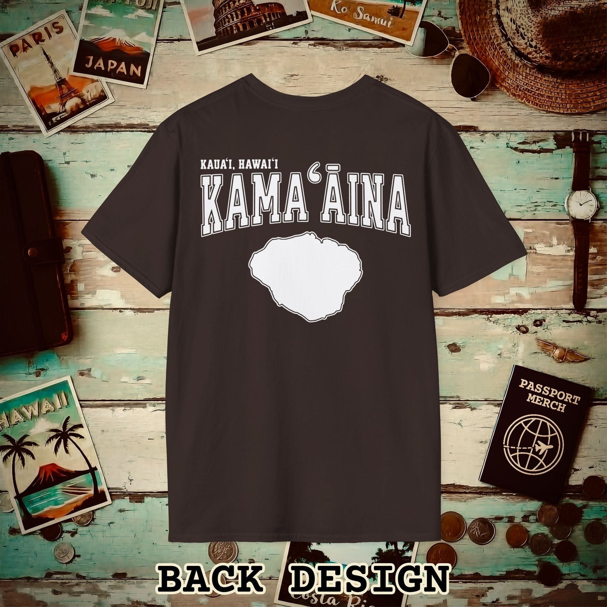 Classic University (Kamaaina Edition), Kauai, Hawaii Back Print T-Shirt Dark Chocolate / S
