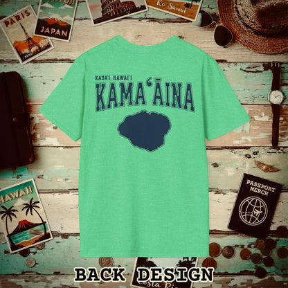Classic University (Kamaaina Edition), Kauai, Hawaii Back Print T-Shirt Heather Irish Green / S