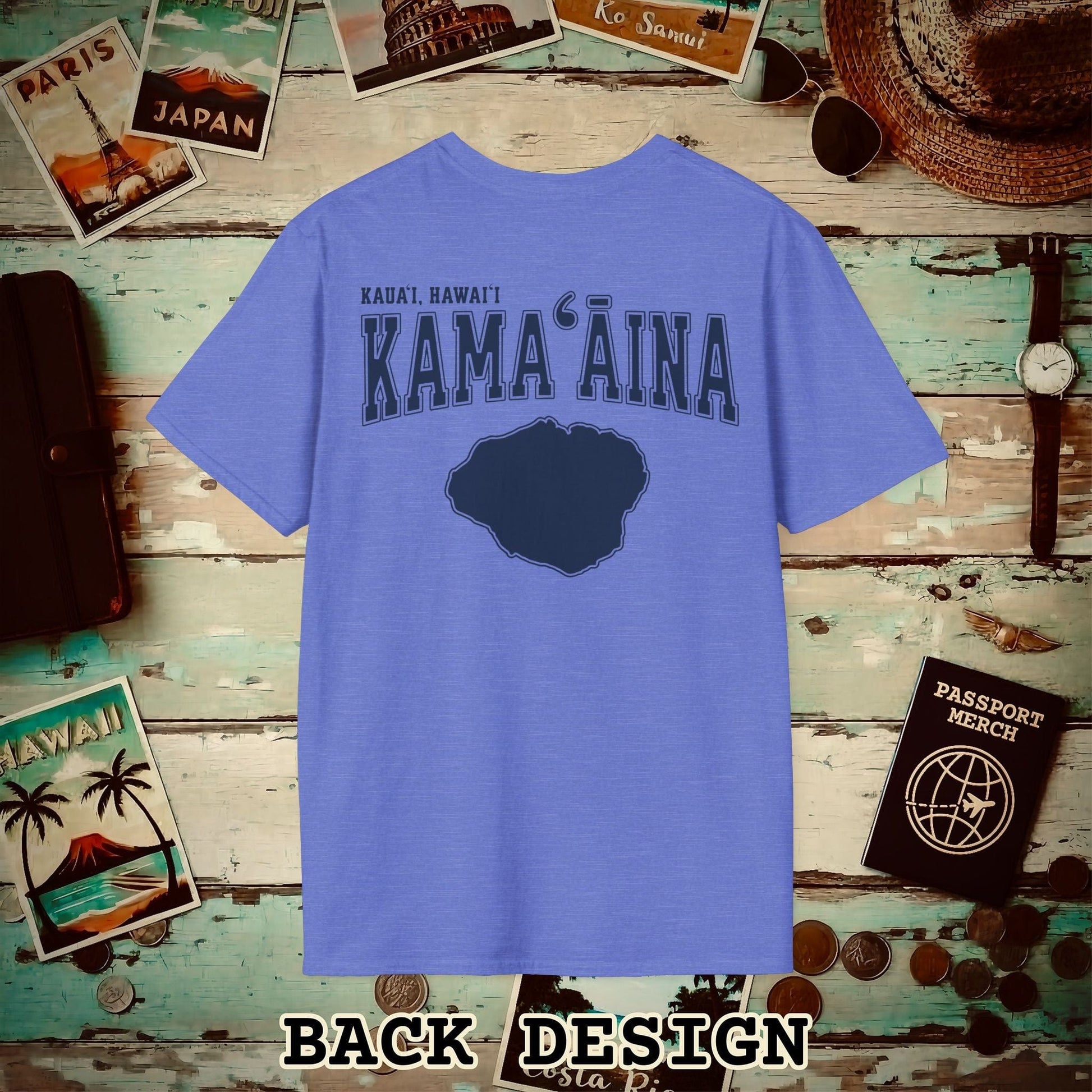 Classic University (Kamaaina Edition), Kauai, Hawaii Back Print T-Shirt Heather Royal / S
