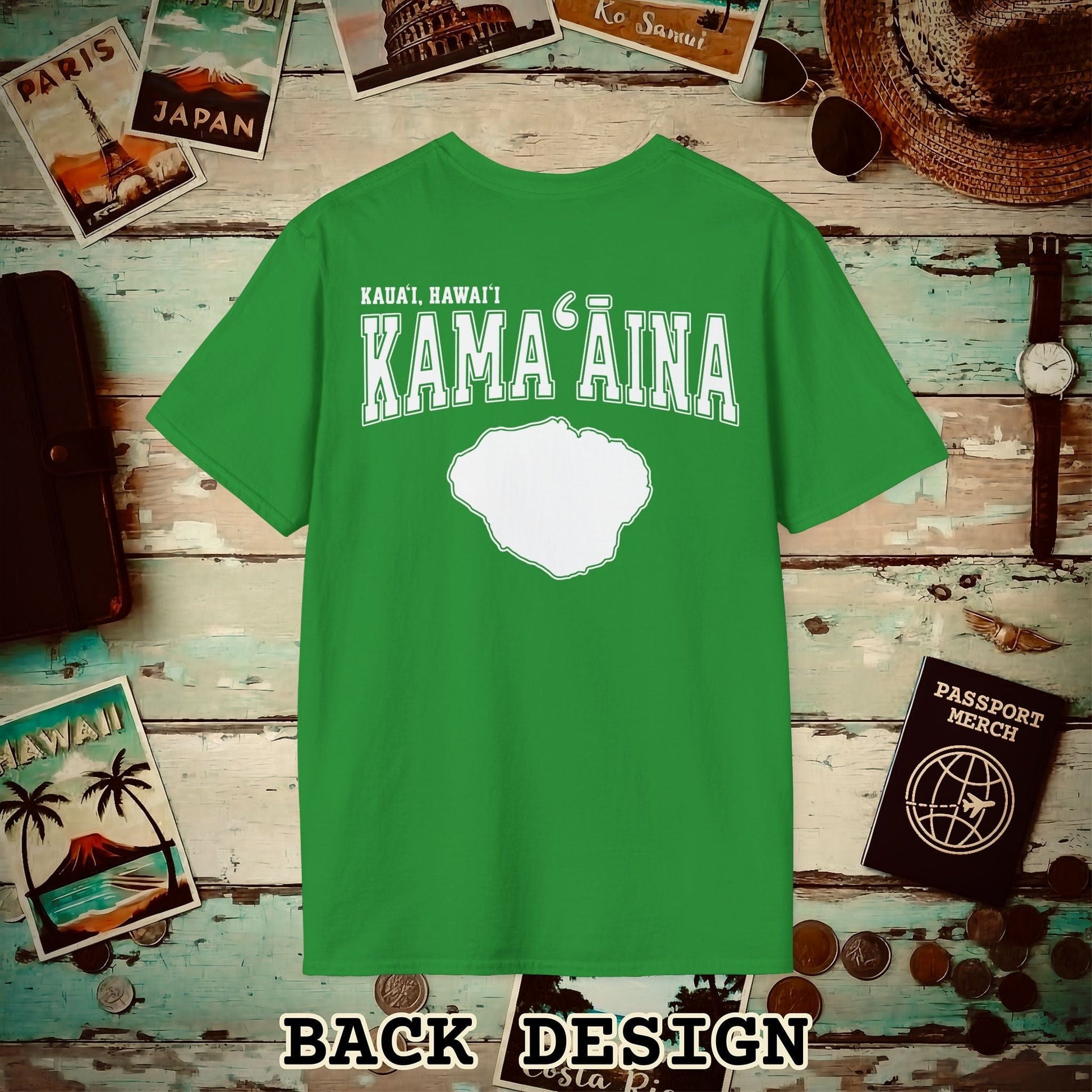 Classic University (Kamaaina Edition), Kauai, Hawaii Back Print T-Shirt Irish Green / S