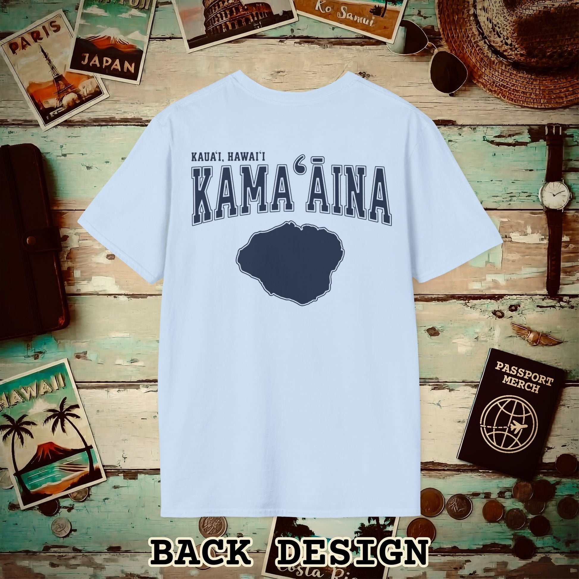 Classic University (Kamaaina Edition), Kauai, Hawaii Back Print T-Shirt Light Blue / S
