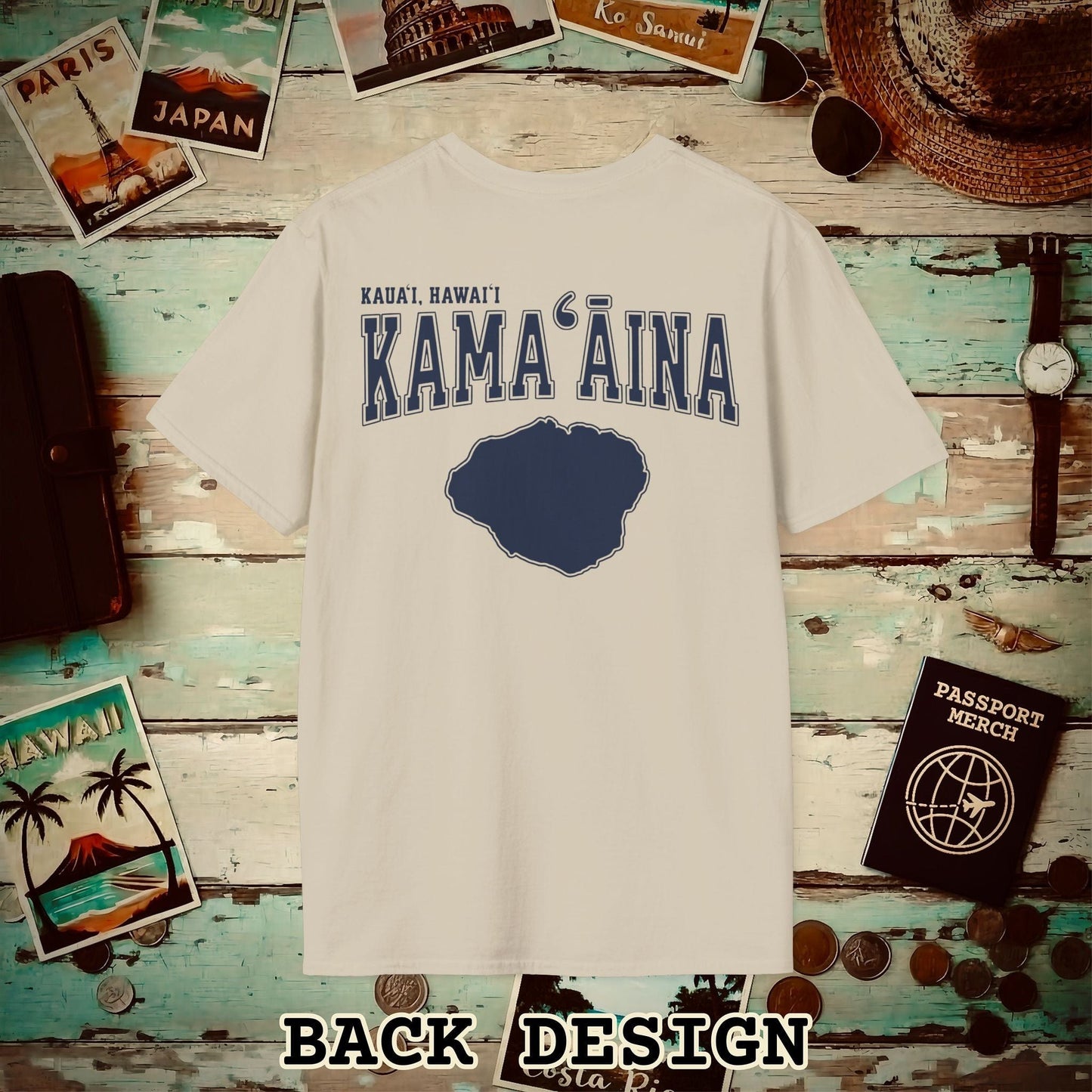 Classic University (Kamaaina Edition), Kauai, Hawaii Back Print T-Shirt Sand / S