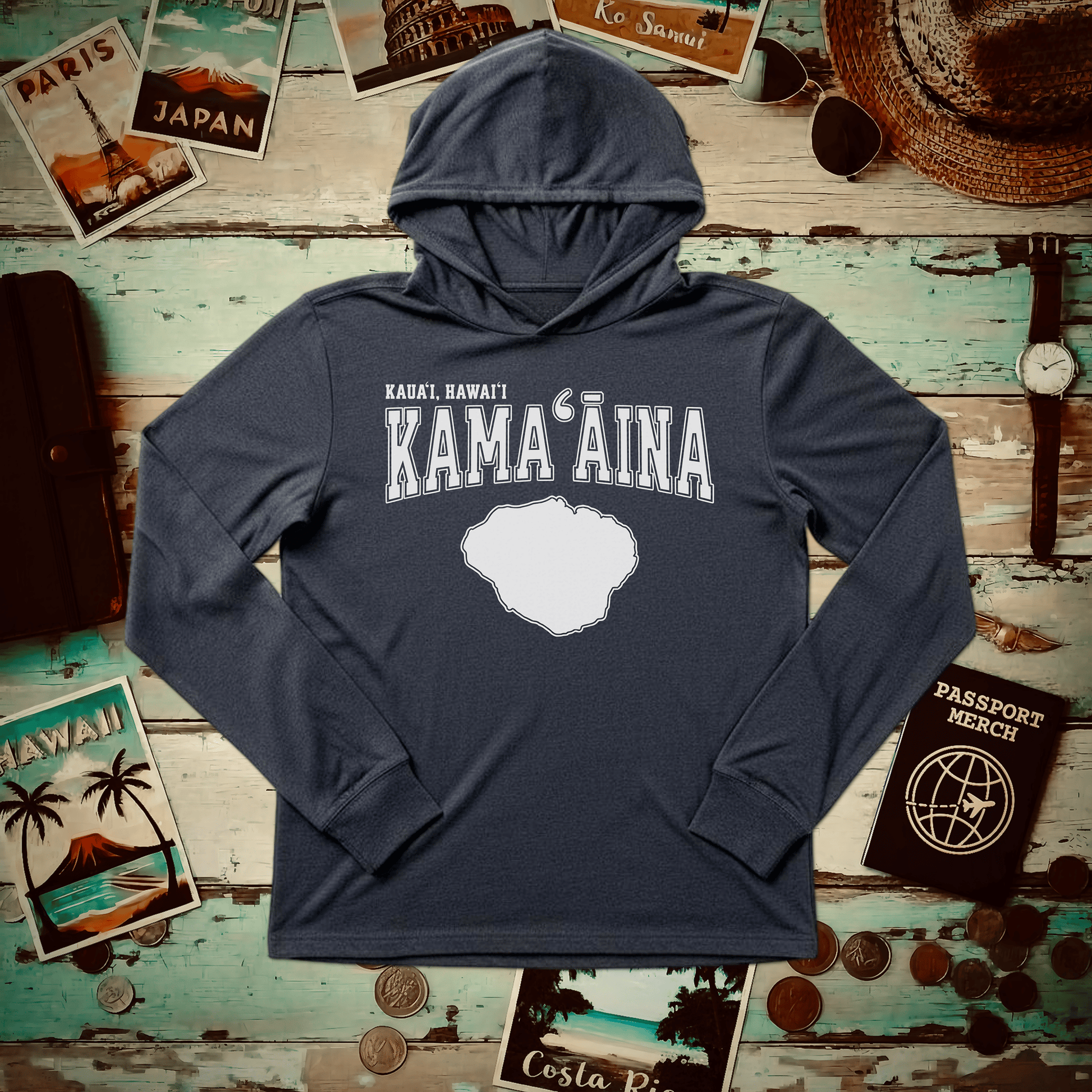 Classic University (Kamaaina Edition), Kauai, Hawaii Hooded Long Sleeve Heather Navy / XS