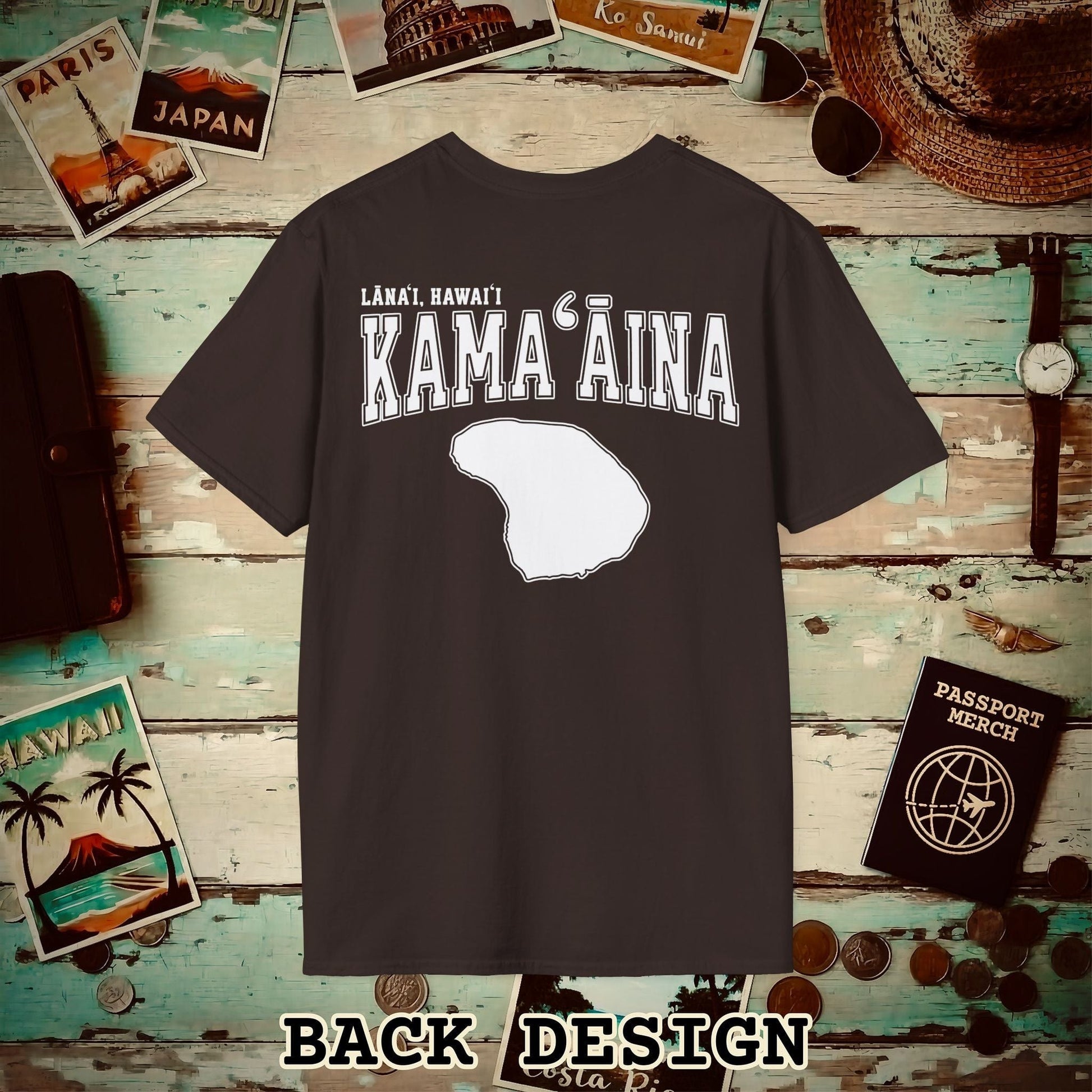 Classic University (Kamaaina Edition), Lanai, Hawaii Back Print T-Shirt Dark Chocolate / S