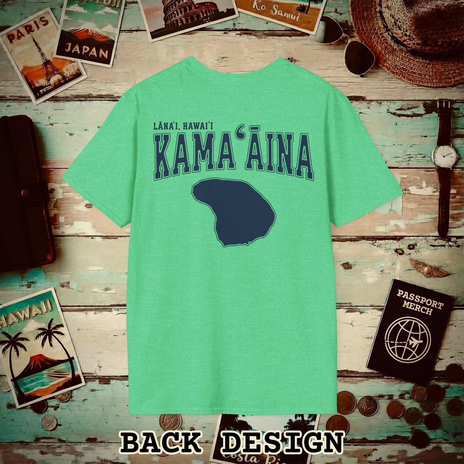 Classic University (Kamaaina Edition), Lanai, Hawaii Back Print T-Shirt Heather Irish Green / S