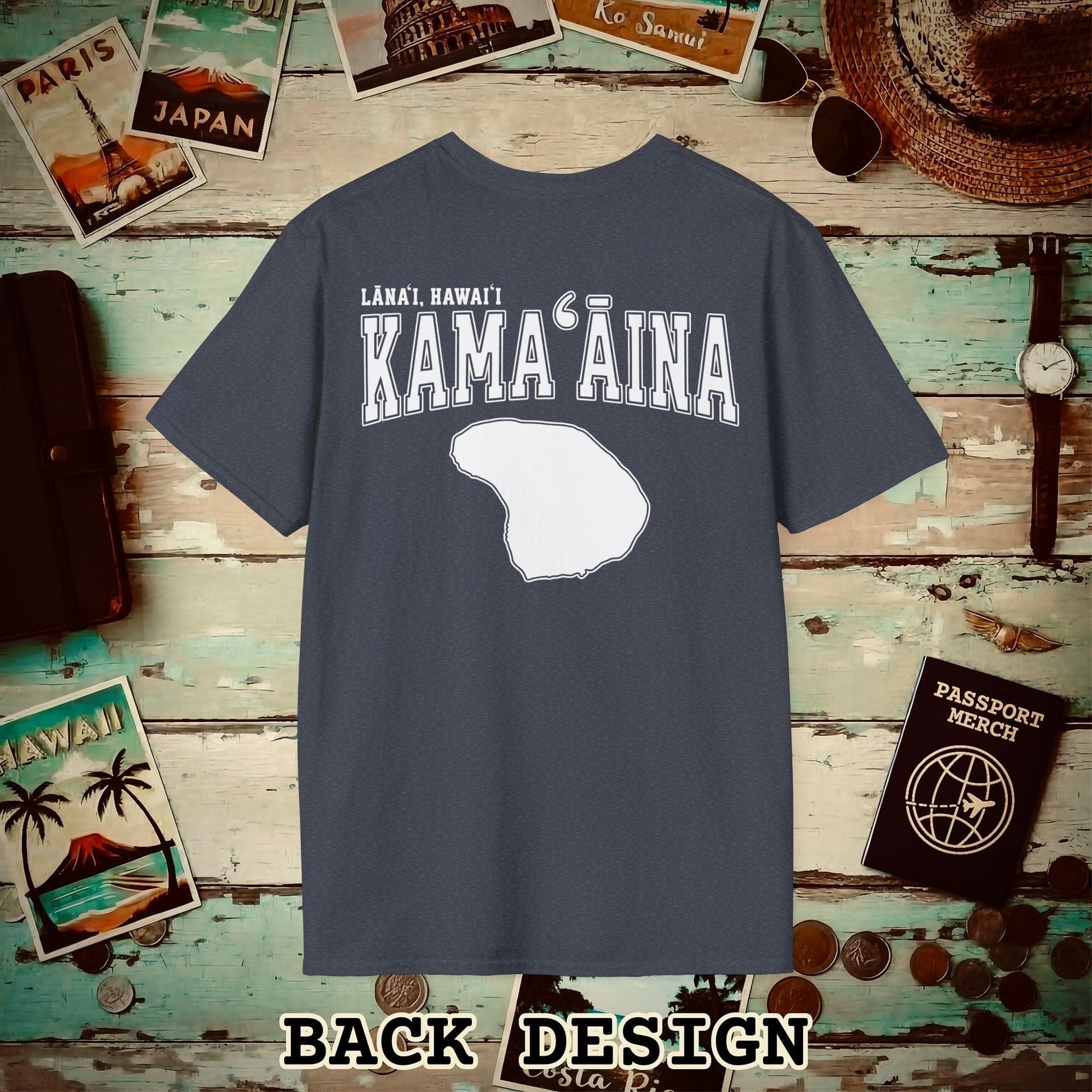 Classic University (Kamaaina Edition), Lanai, Hawaii Back Print T-Shirt Heather Navy / S