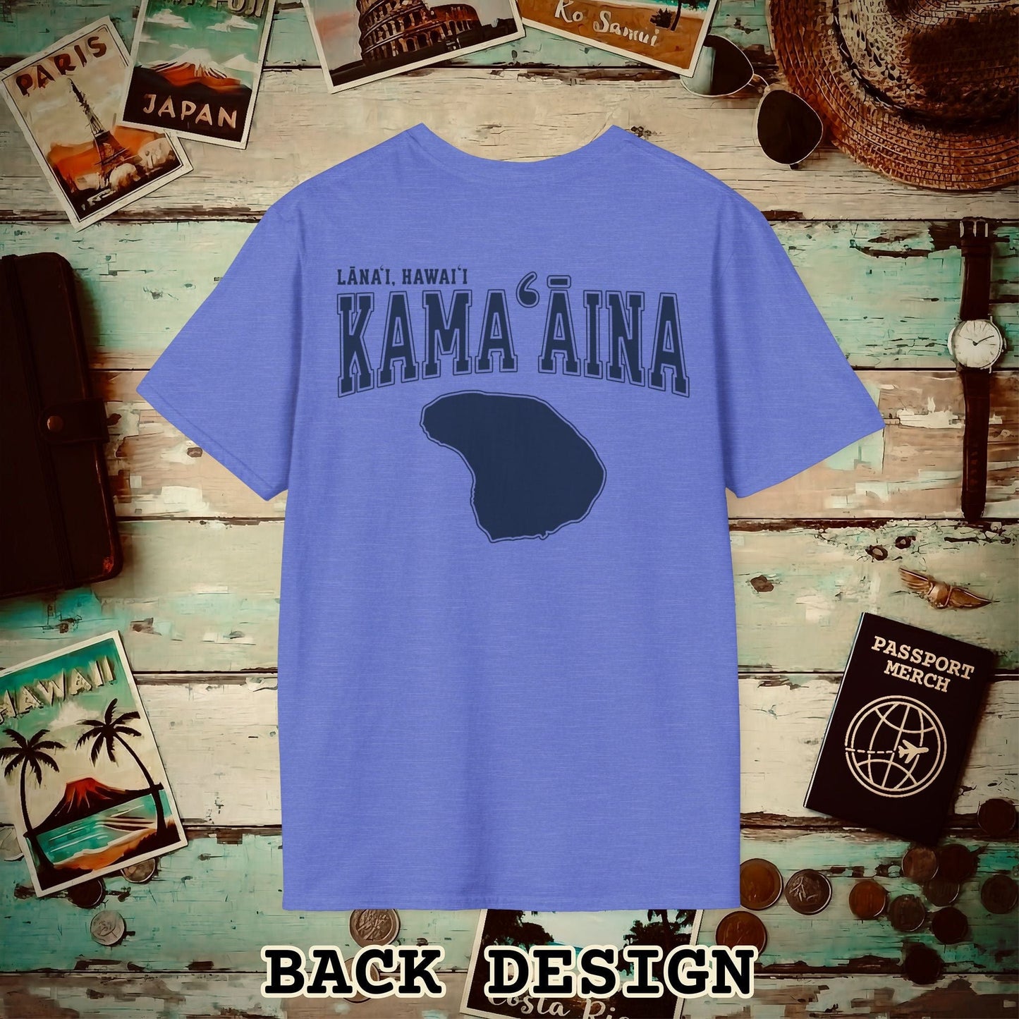 Classic University (Kamaaina Edition), Lanai, Hawaii Back Print T-Shirt Heather Royal / S