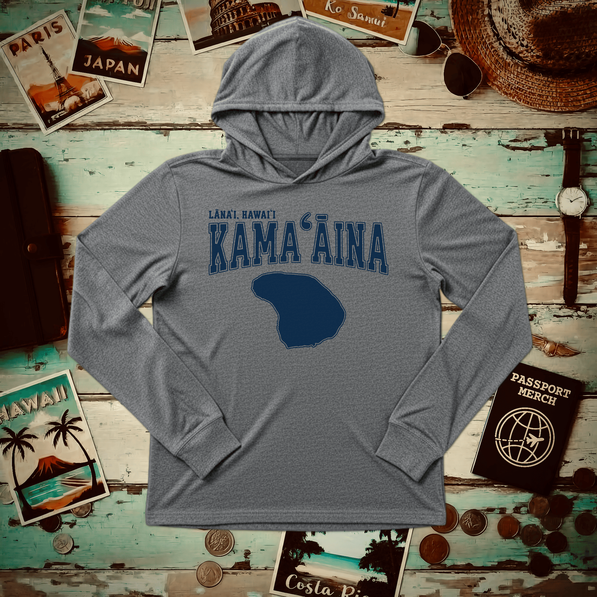 Classic University (Kamaaina Edition), Lanai, Hawaii Hooded Long Sleeve Grey TriBlend / XS