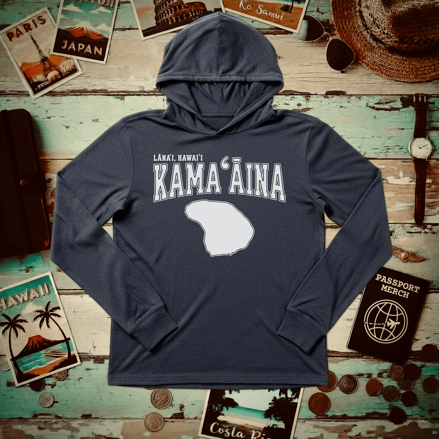 Classic University (Kamaaina Edition), Lanai, Hawaii Hooded Long Sleeve Heather Navy / XS