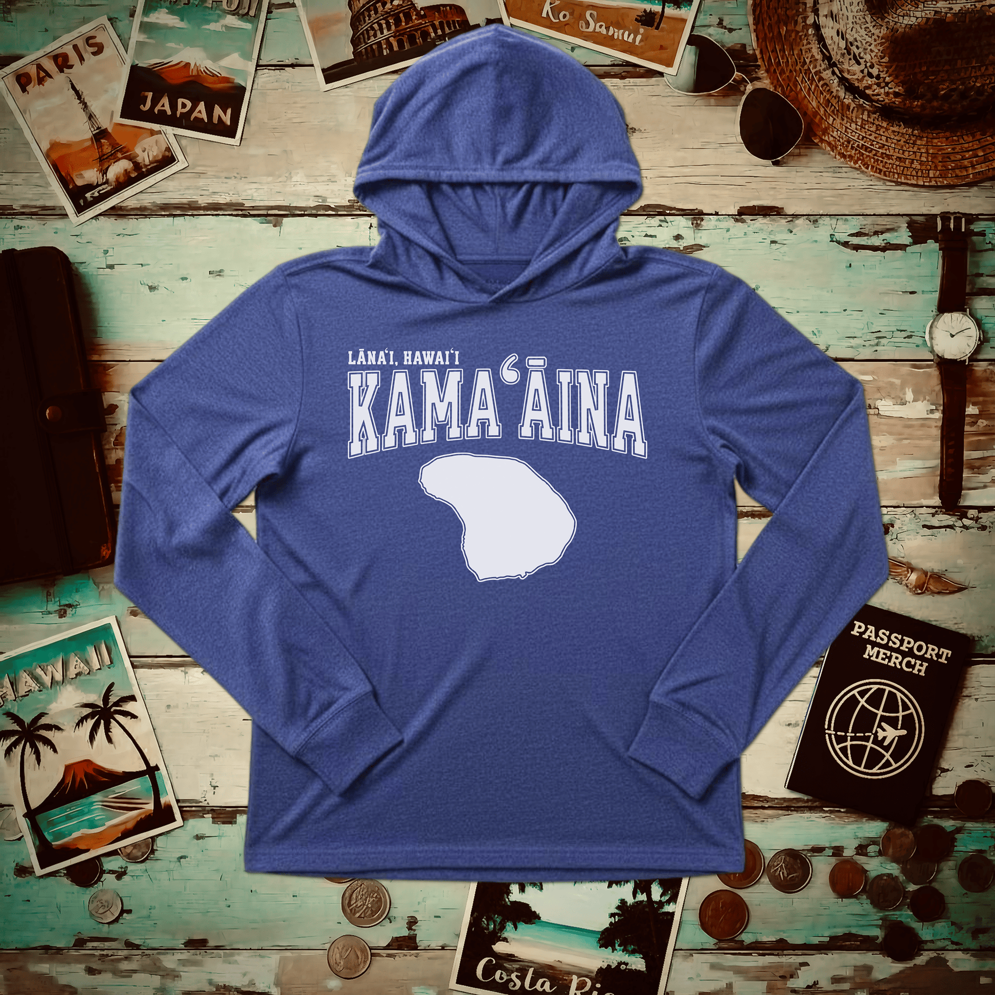 Classic University (Kamaaina Edition), Lanai, Hawaii Hooded Long Sleeve Heather True Royal / XS