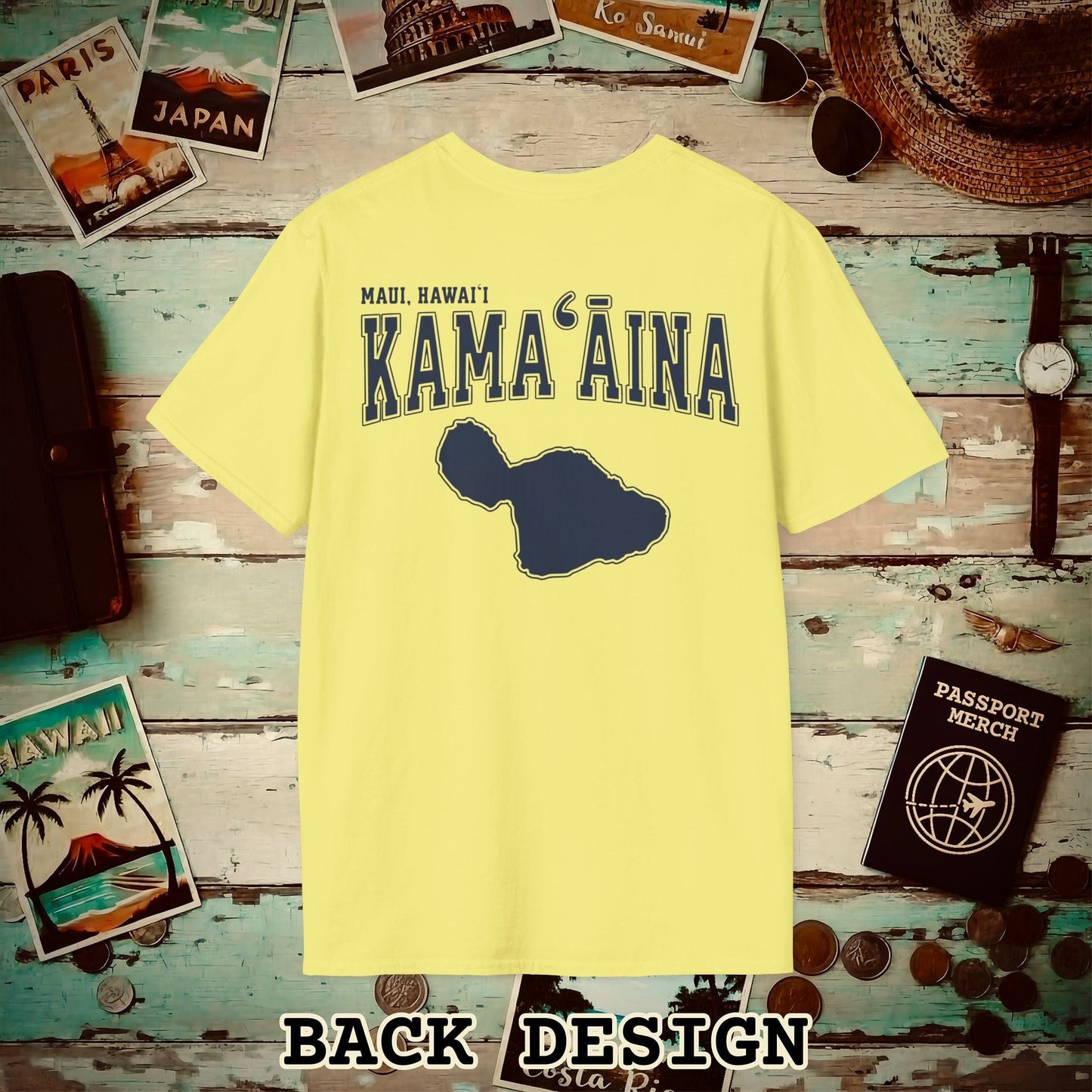 Classic University (Kamaaina Edition), Maui, Hawaii Back Print T-Shirt Cornsilk / S