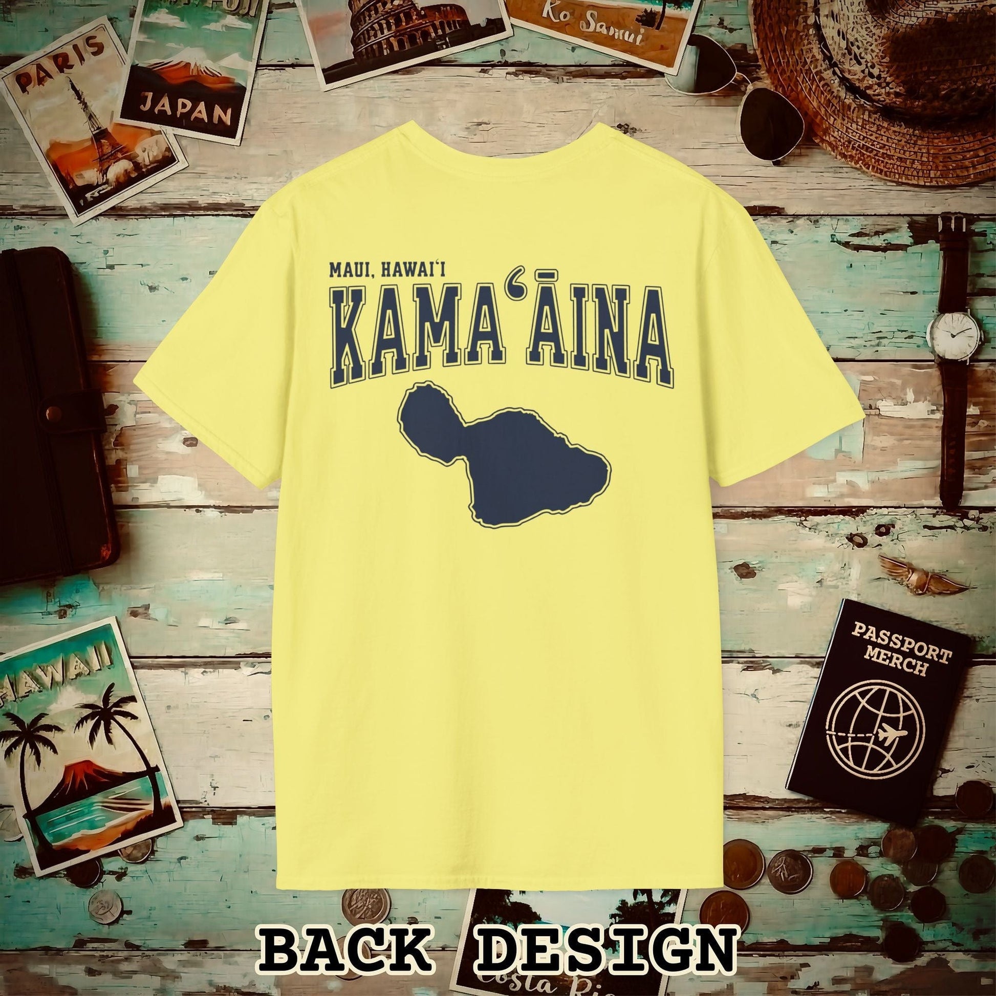 Classic University (Kamaaina Edition), Maui, Hawaii Back Print T-Shirt Cornsilk / S