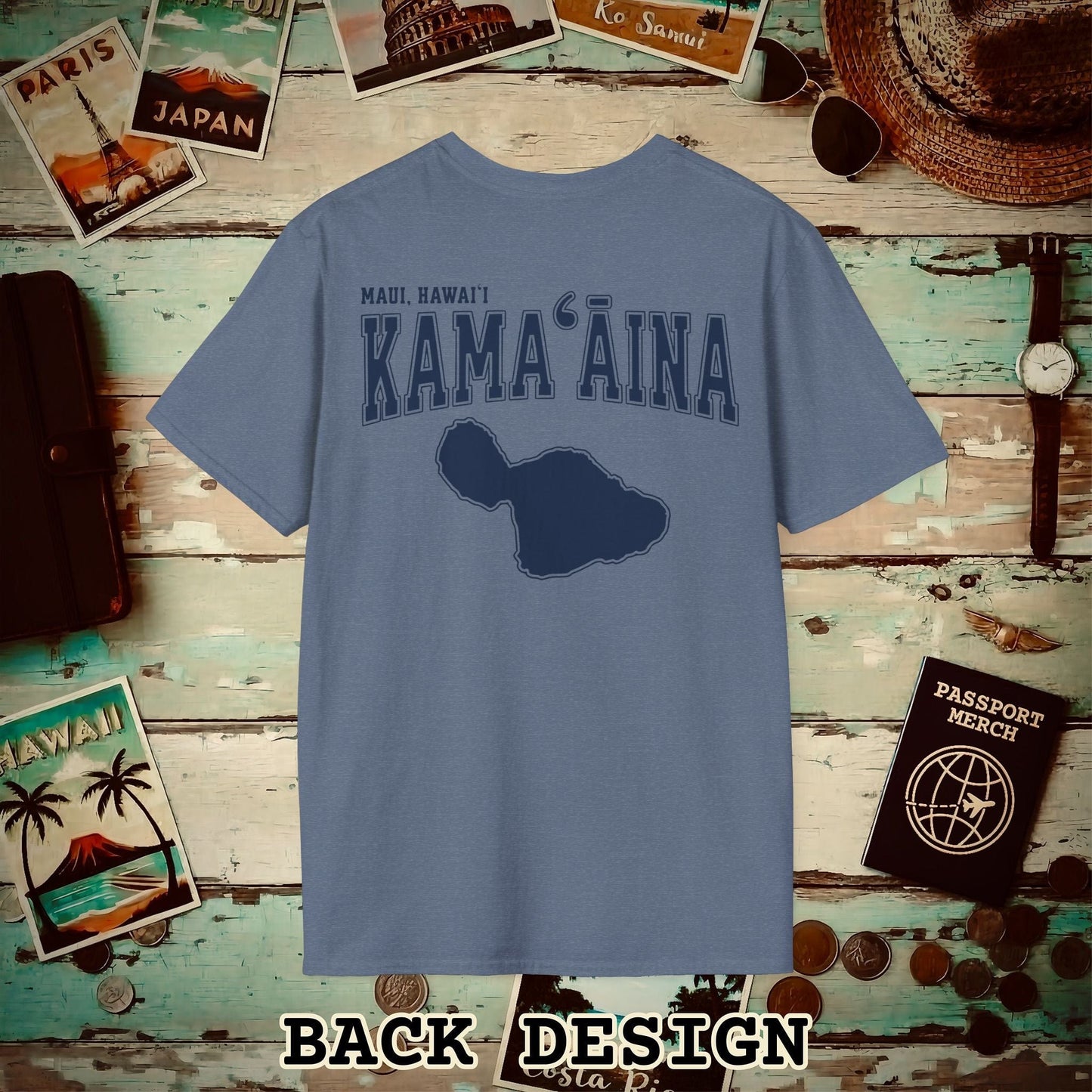 Classic University (Kamaaina Edition), Maui, Hawaii Back Print T-Shirt Heather Indigo / S