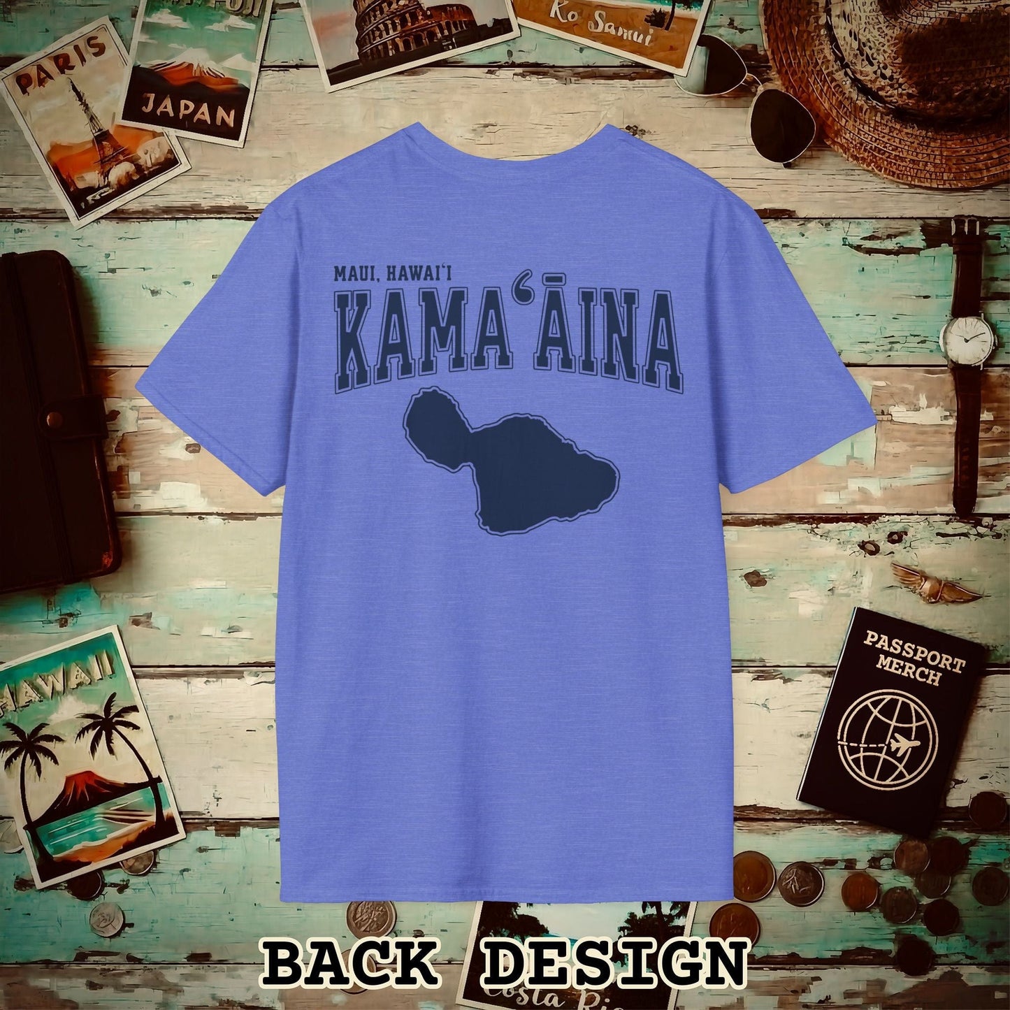 Classic University (Kamaaina Edition), Maui, Hawaii Back Print T-Shirt Heather Royal / S