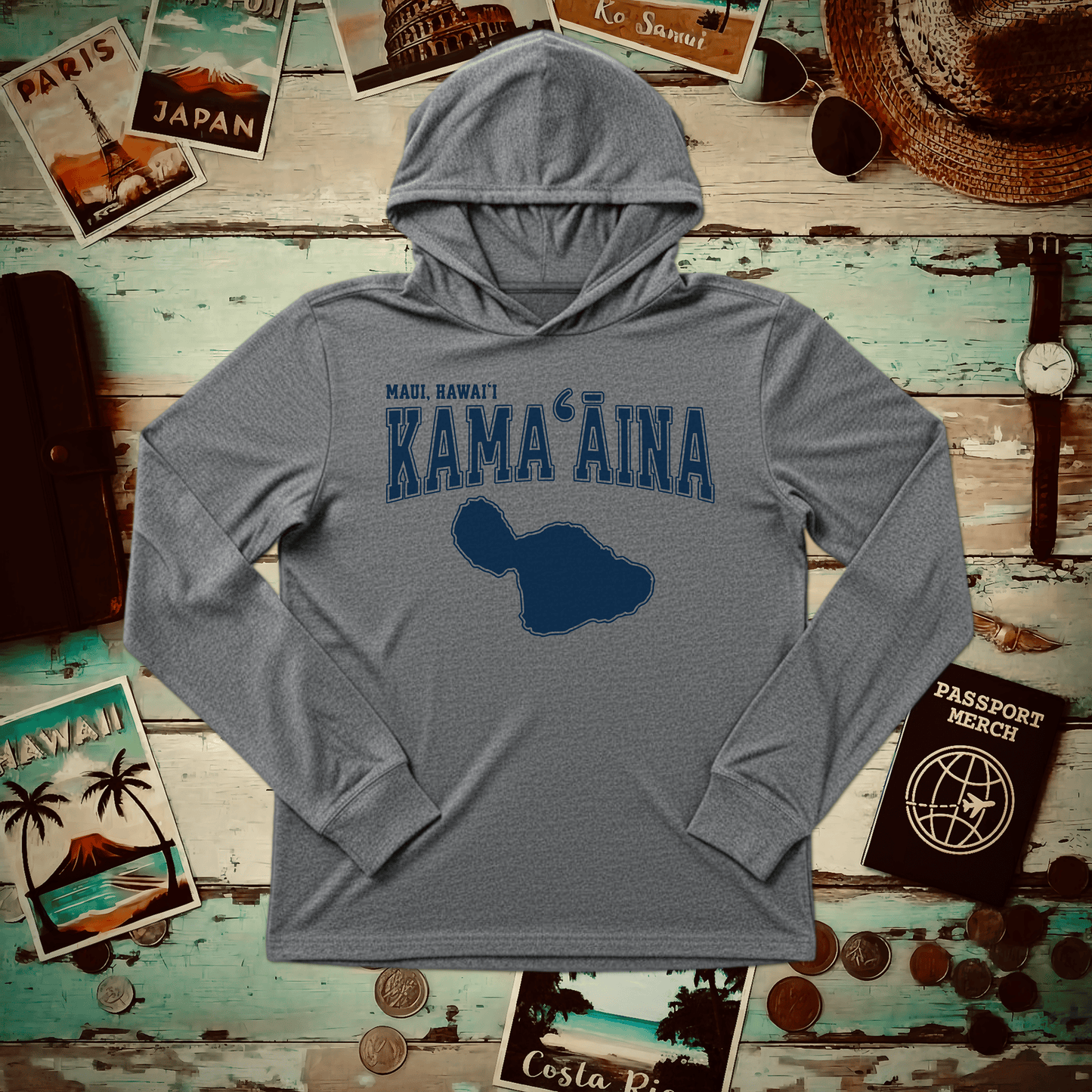 Classic University (Kamaaina Edition), Maui, Hawaii Hooded Long Sleeve Grey TriBlend / XS