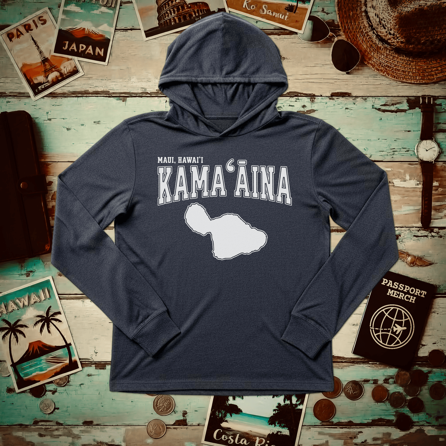 Classic University (Kamaaina Edition), Maui, Hawaii Hooded Long Sleeve Heather Navy / XS