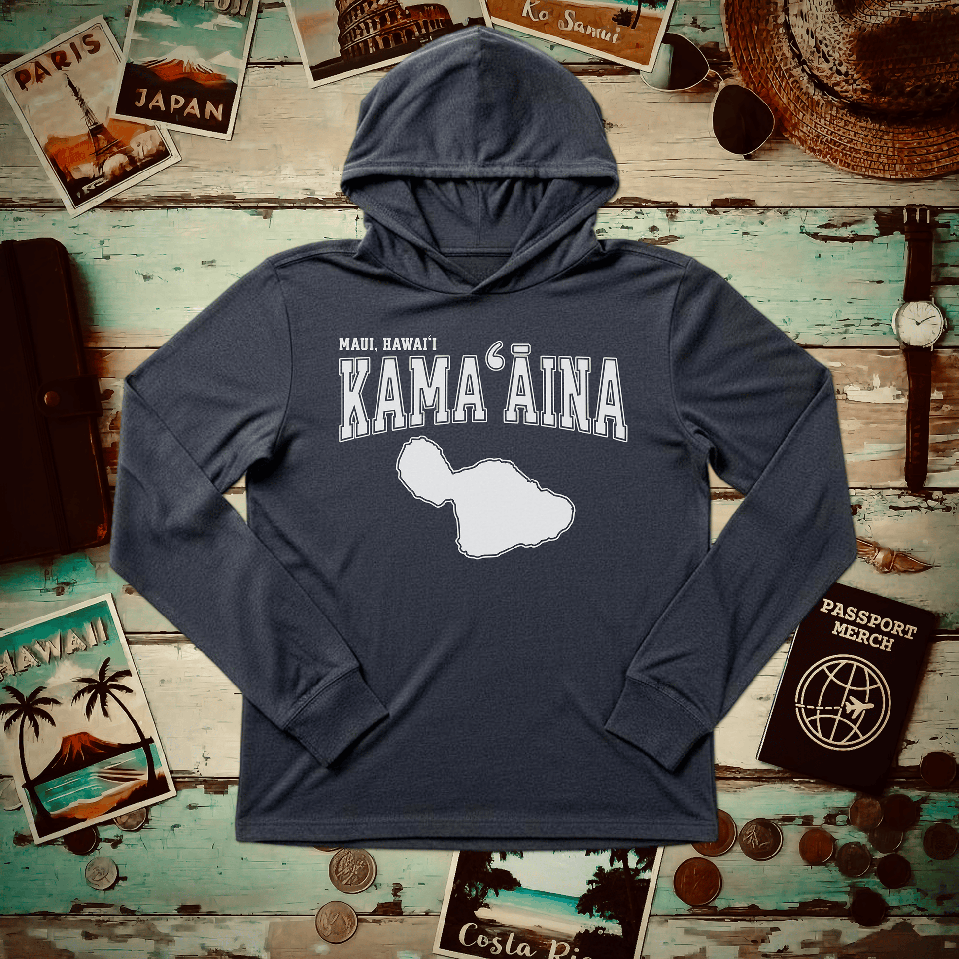Classic University (Kamaaina Edition), Maui, Hawaii Hooded Long Sleeve Heather Navy / XS