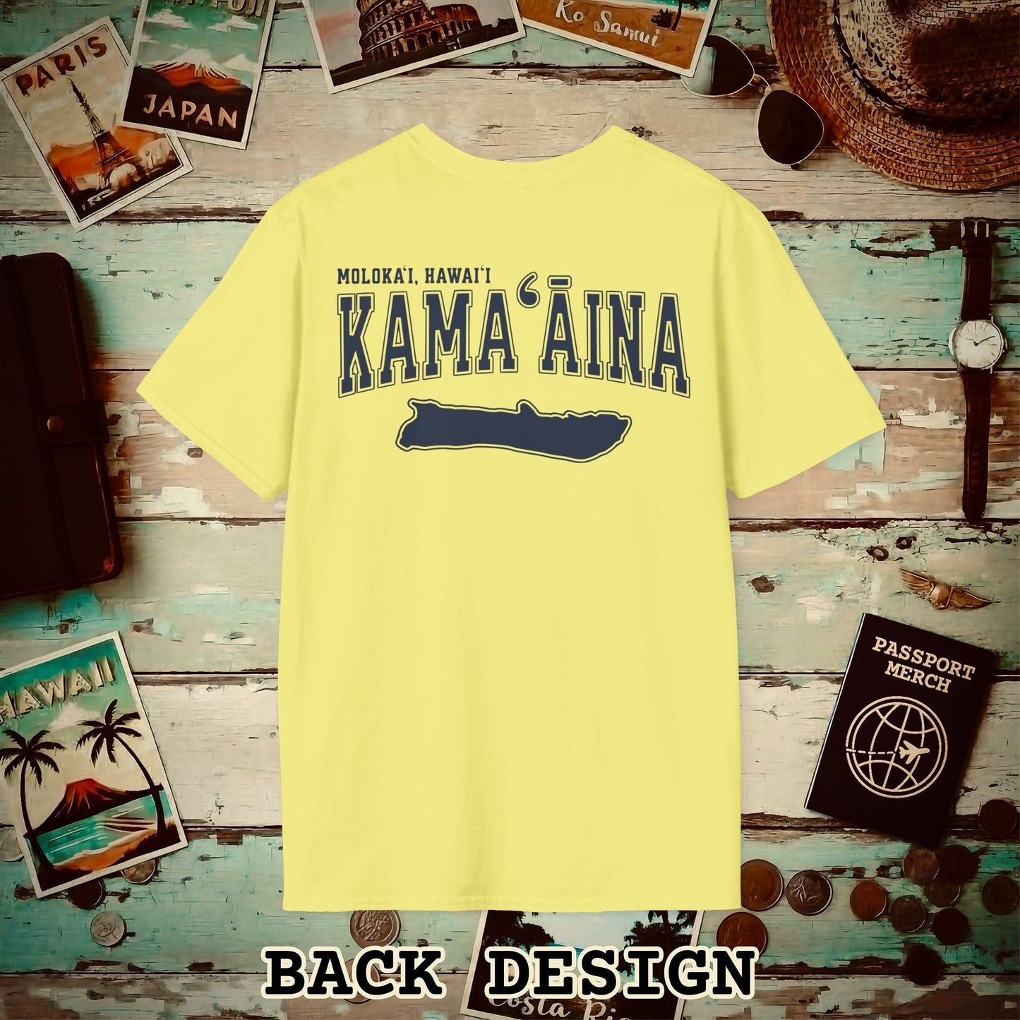 Classic University (Kamaaina Edition), Molokai, Hawaii Back Print T-Shirt Cornsilk / S