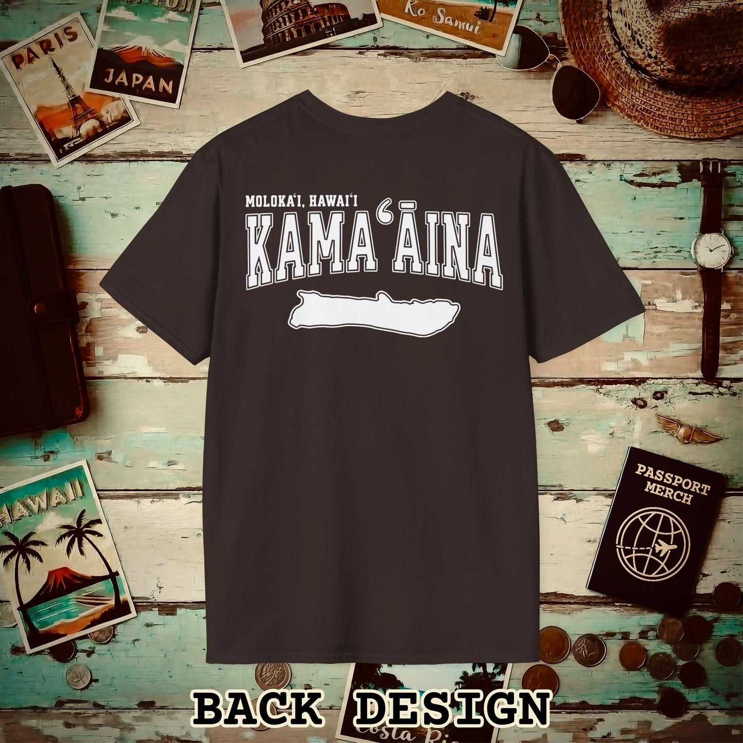 Classic University (Kamaaina Edition), Molokai, Hawaii Back Print T-Shirt Dark Chocolate / S