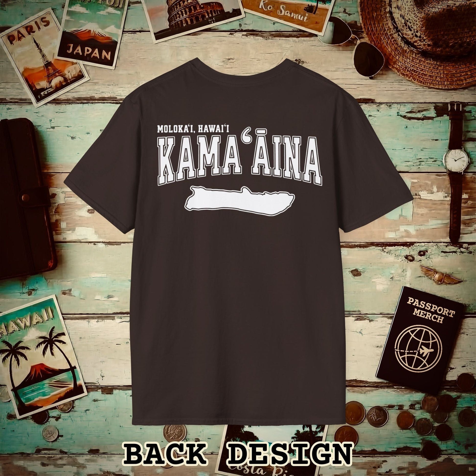 Classic University (Kamaaina Edition), Molokai, Hawaii Back Print T-Shirt Dark Chocolate / S