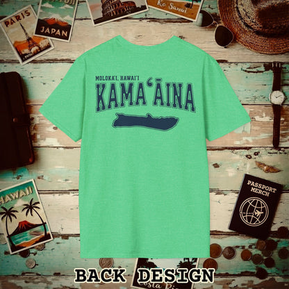 Classic University (Kamaaina Edition), Molokai, Hawaii Back Print T-Shirt Heather Irish Green / S