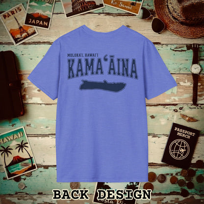 Classic University (Kamaaina Edition), Molokai, Hawaii Back Print T-Shirt Heather Royal / S