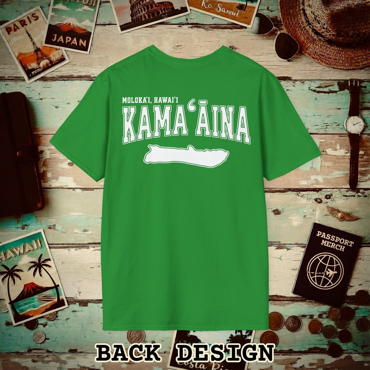 Classic University (Kamaaina Edition), Molokai, Hawaii Back Print T-Shirt Irish Green / S