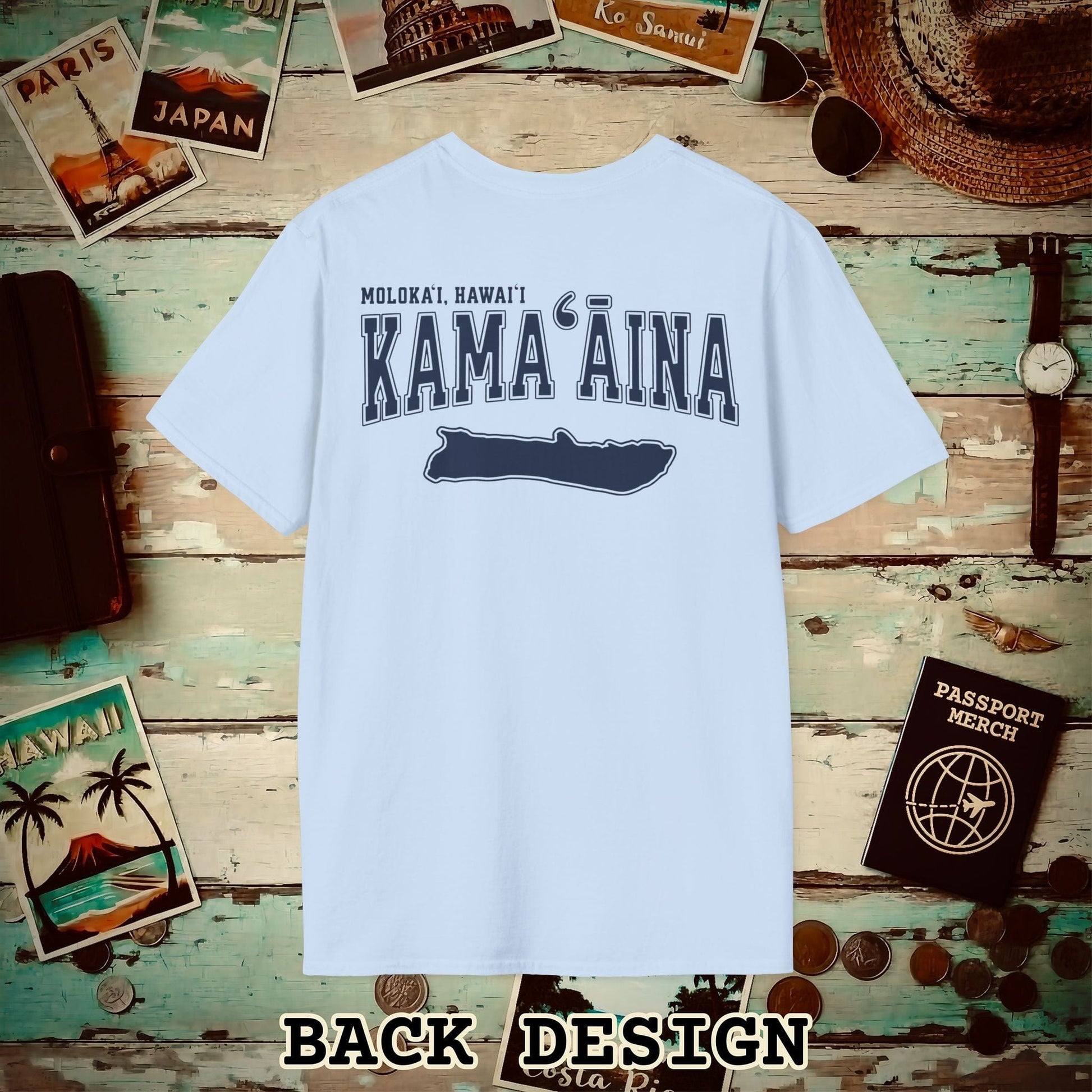 Classic University (Kamaaina Edition), Molokai, Hawaii Back Print T-Shirt Light Blue / S