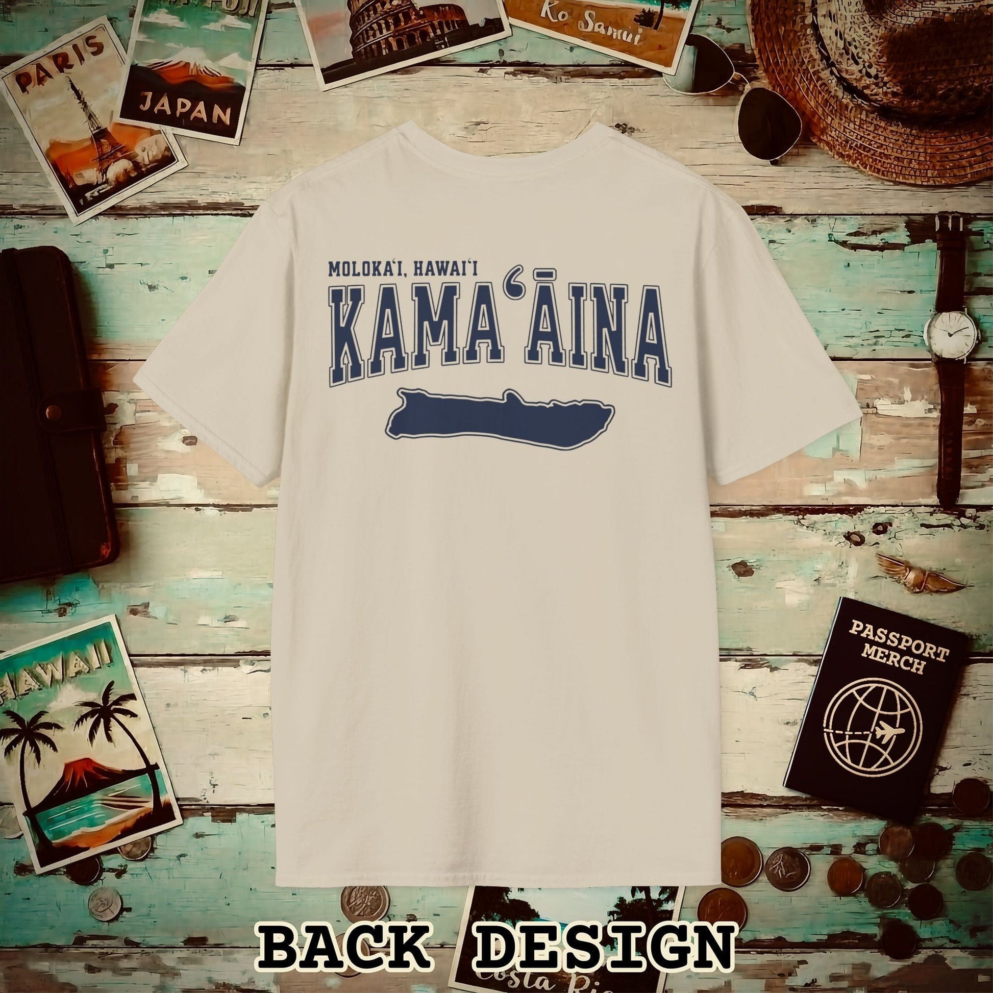 Classic University (Kamaaina Edition), Molokai, Hawaii Back Print T-Shirt Sand / S