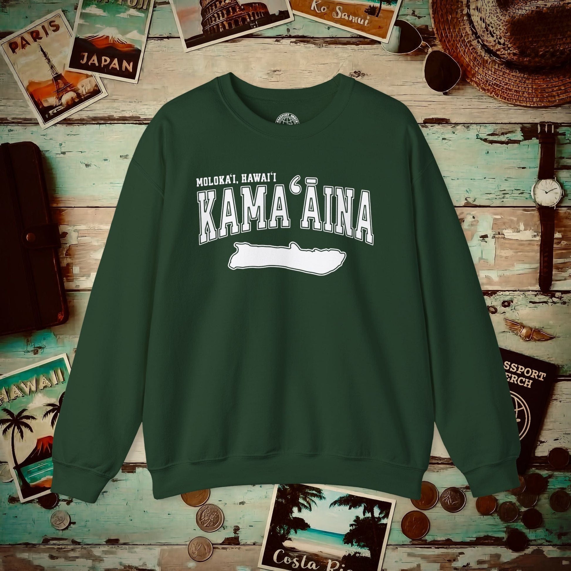 Classic University (Kamaaina Edition), Molokai, Hawaii Crewneck Forest Green / S