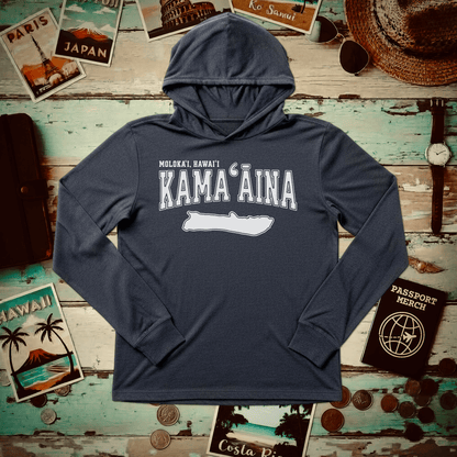 Classic University (Kamaaina Edition), Molokai, Hawaii Hooded Long Sleeve Heather Navy / XS