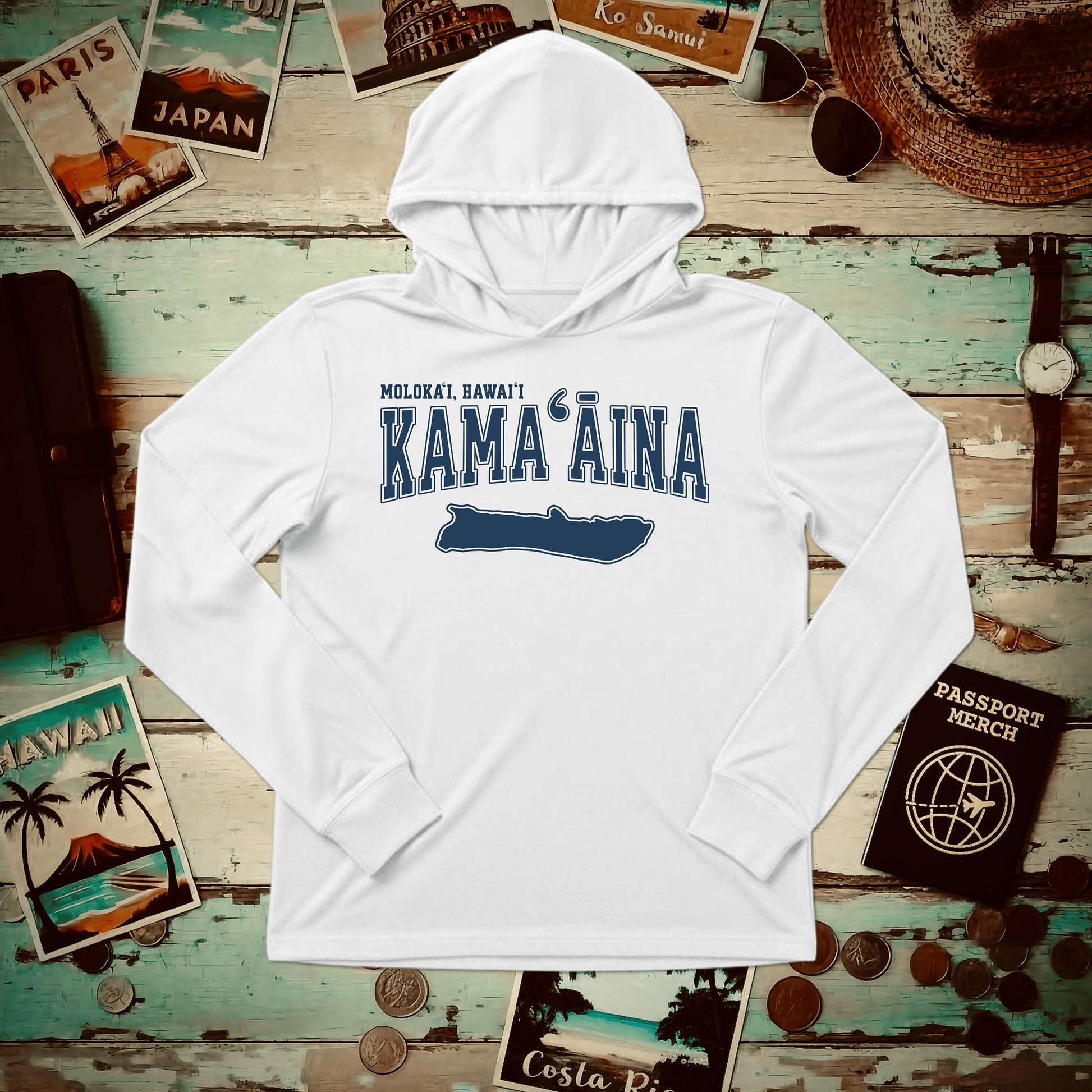 Classic University (Kamaaina Edition), Molokai, Hawaii Hooded Long Sleeve White / XS