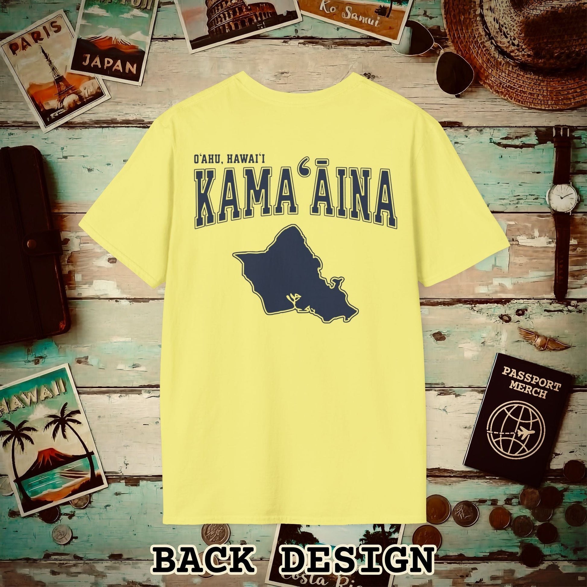 Classic University (Kamaaina Edition), Oahu, Hawaii Back Print T-Shirt Cornsilk / S