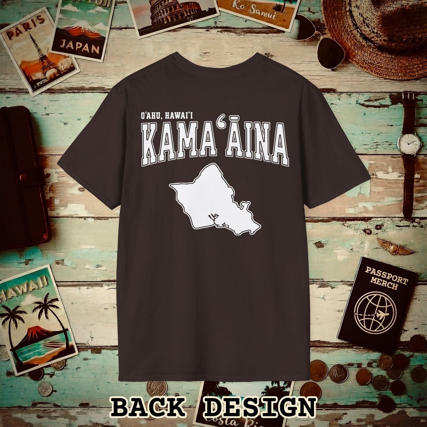 Classic University (Kamaaina Edition), Oahu, Hawaii Back Print T-Shirt Dark Chocolate / S