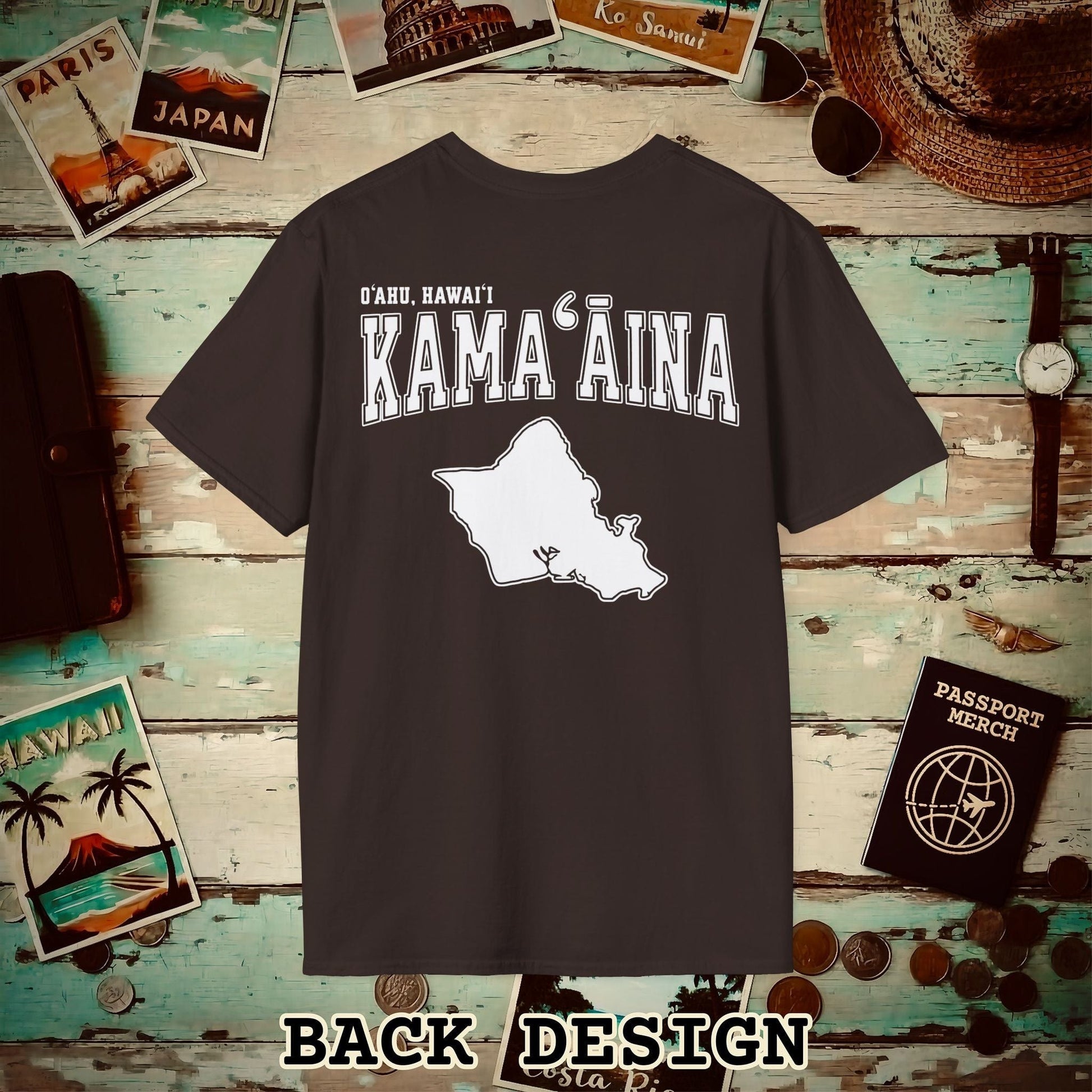 Classic University (Kamaaina Edition), Oahu, Hawaii Back Print T-Shirt Dark Chocolate / S