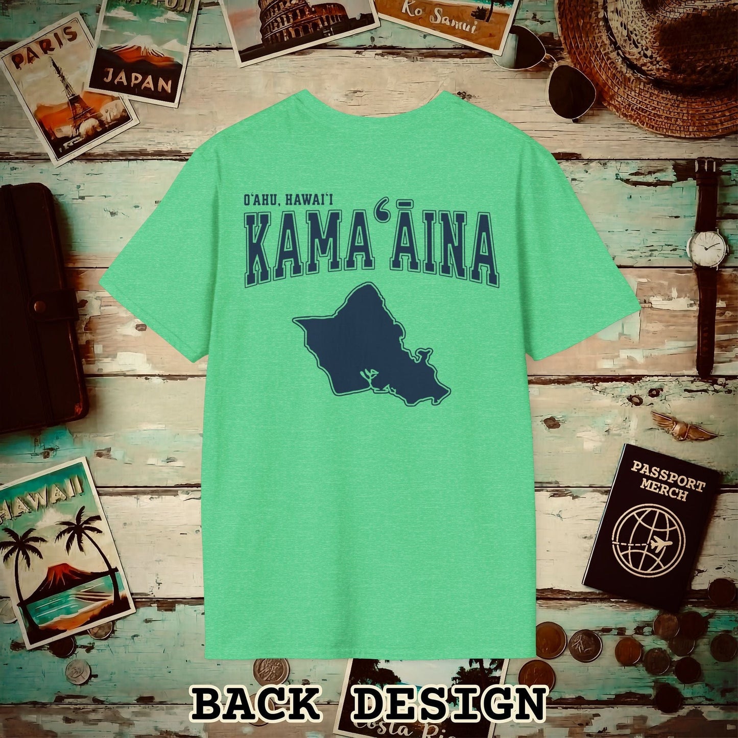 Classic University (Kamaaina Edition), Oahu, Hawaii Back Print T-Shirt Heather Irish Green / S
