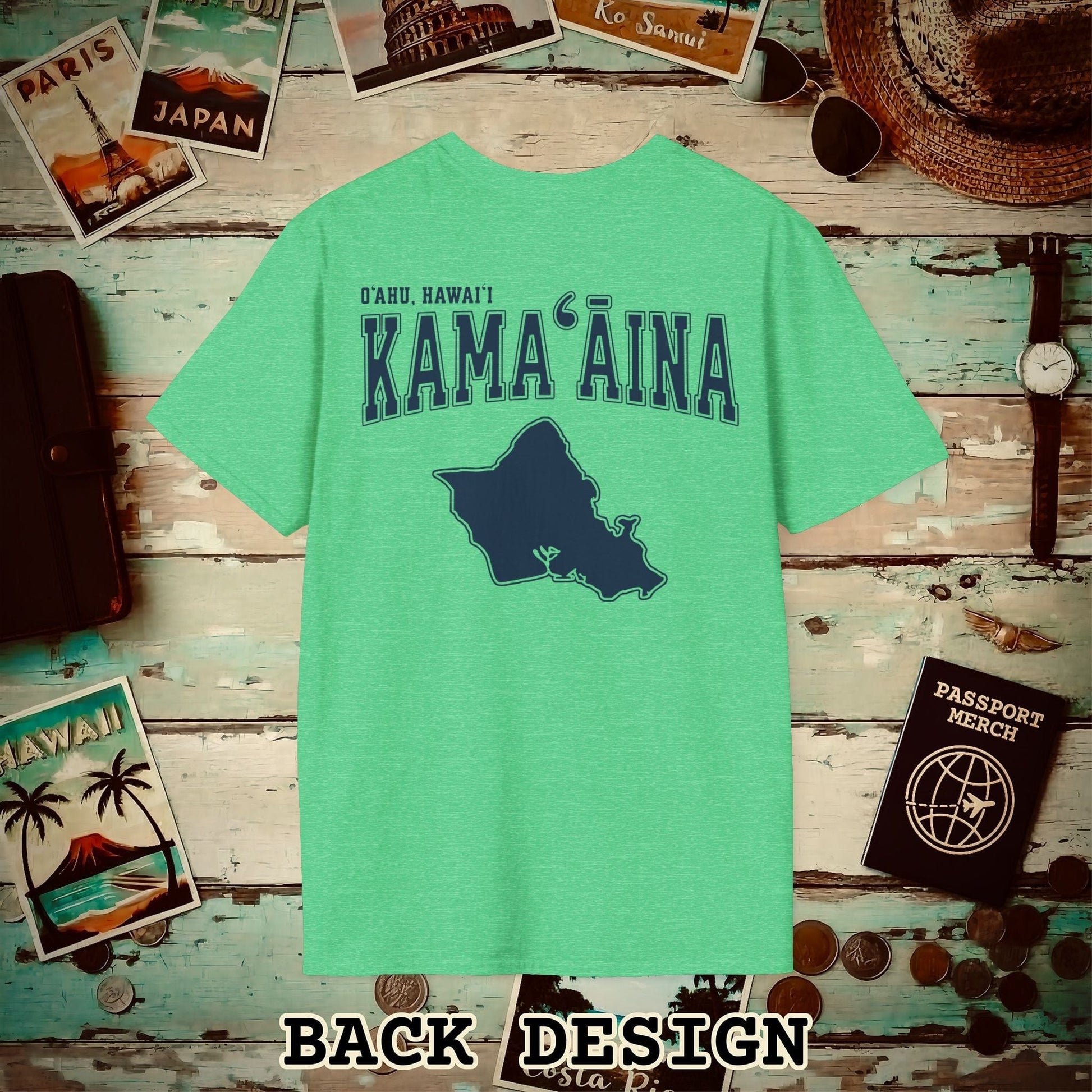 Classic University (Kamaaina Edition), Oahu, Hawaii Back Print T-Shirt Heather Irish Green / S