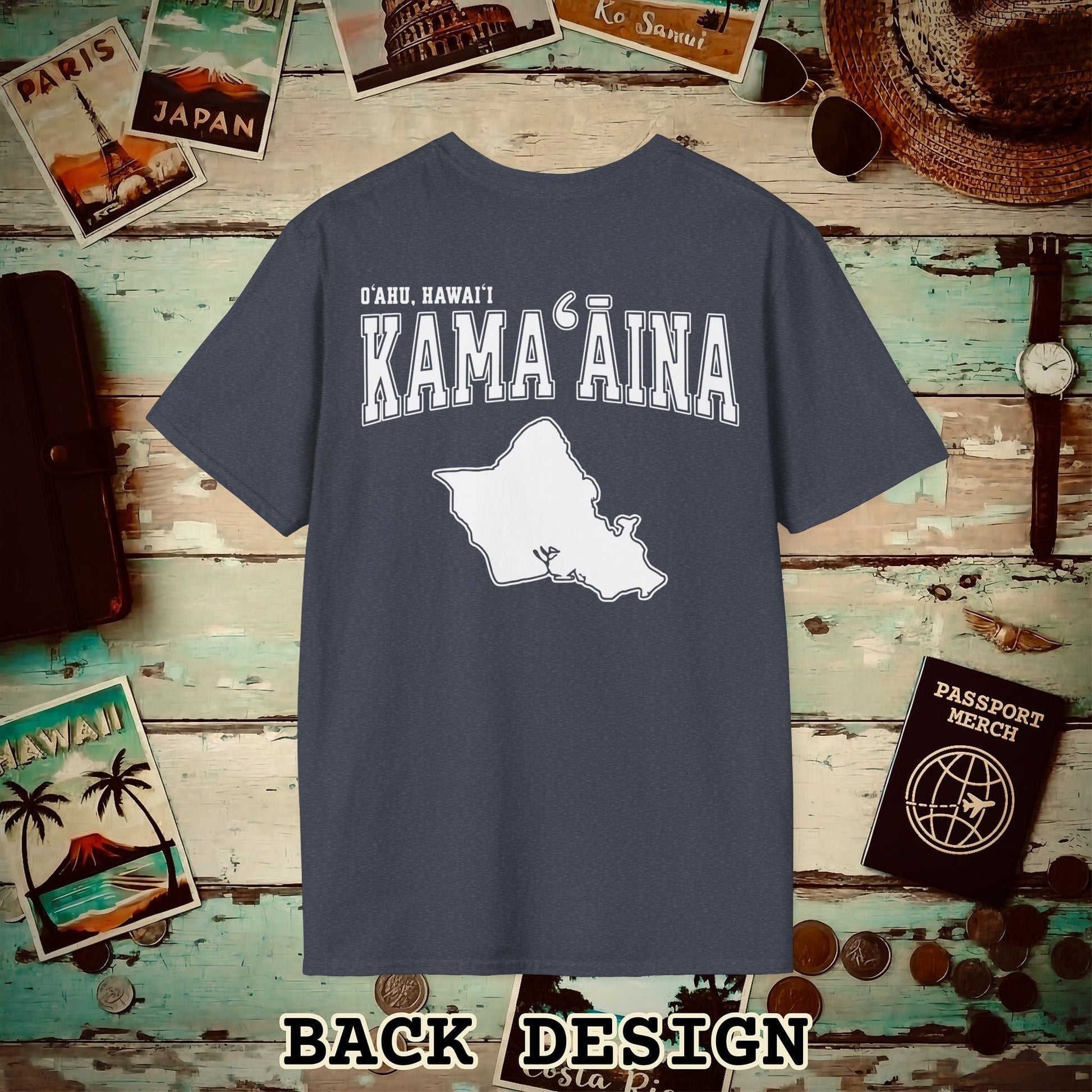 Classic University (Kamaaina Edition), Oahu, Hawaii Back Print T-Shirt Heather Navy / S