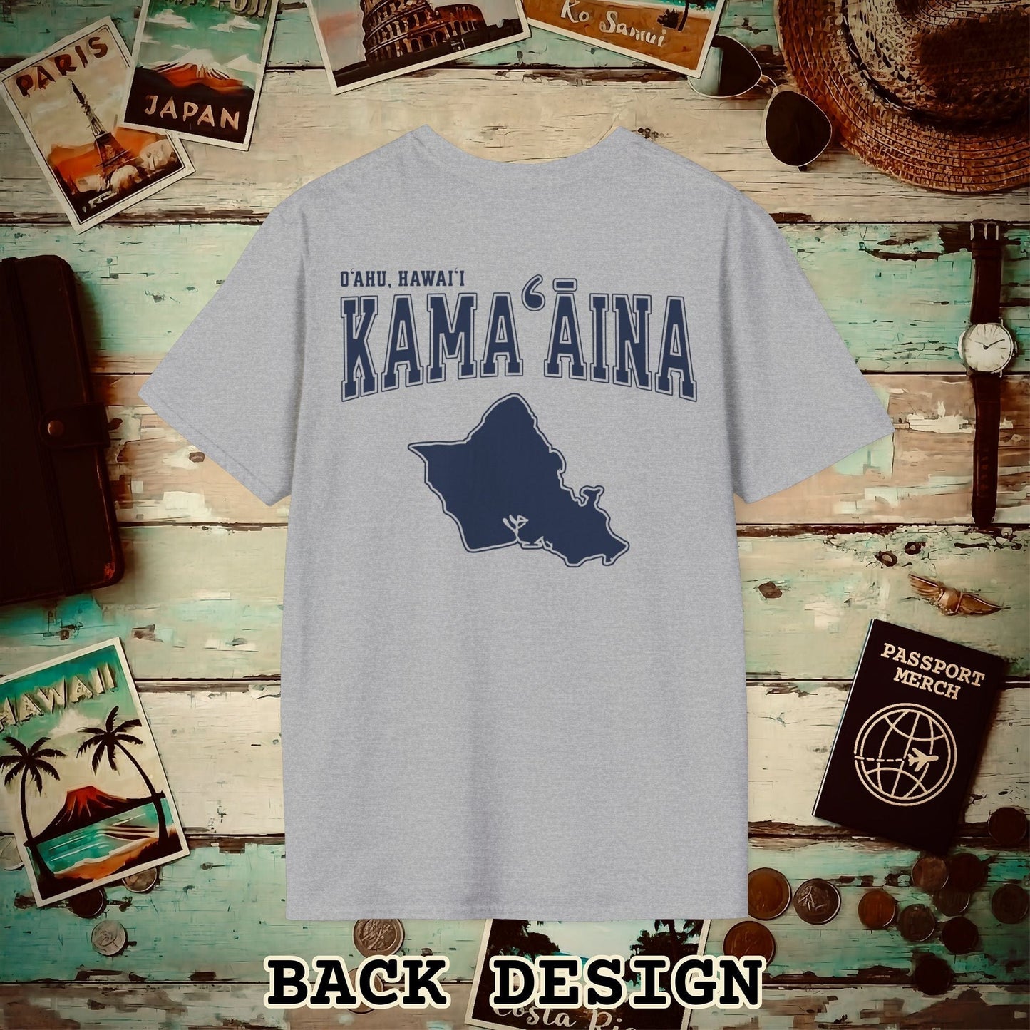Classic University (Kamaaina Edition), Oahu, Hawaii Back Print T-Shirt Sport Grey / S