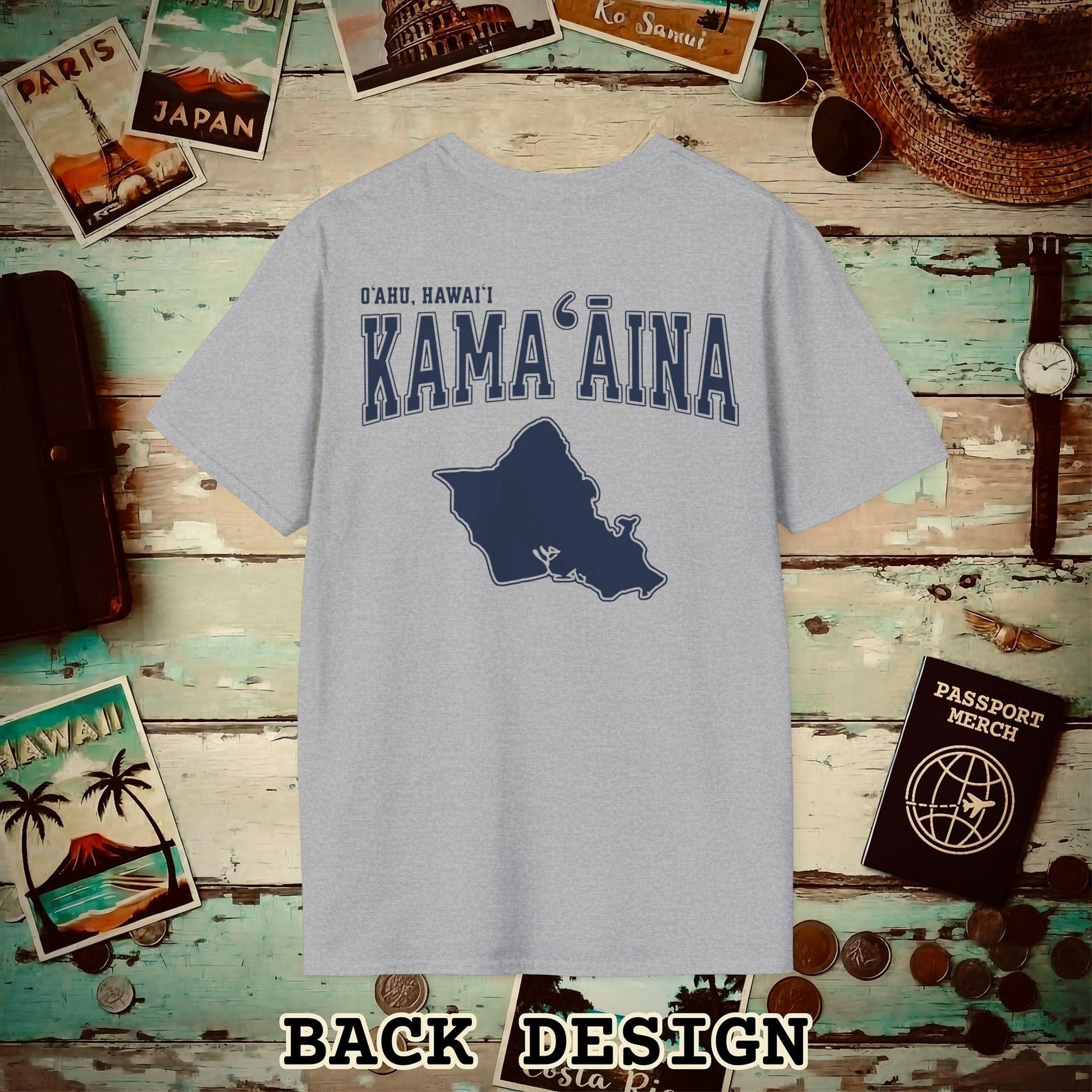 Classic University (Kamaaina Edition), Oahu, Hawaii Back Print T-Shirt Sport Grey / S