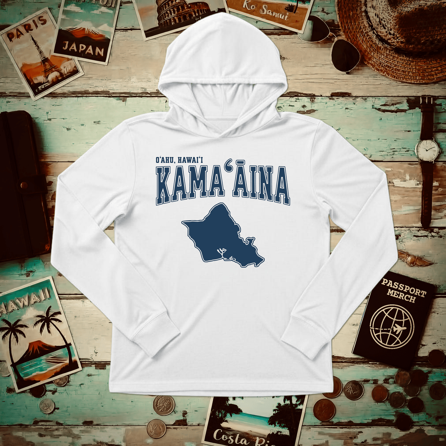 Classic University (Kamaaina Edition), Oahu, Hawaii Hooded Long Sleeve White / XS